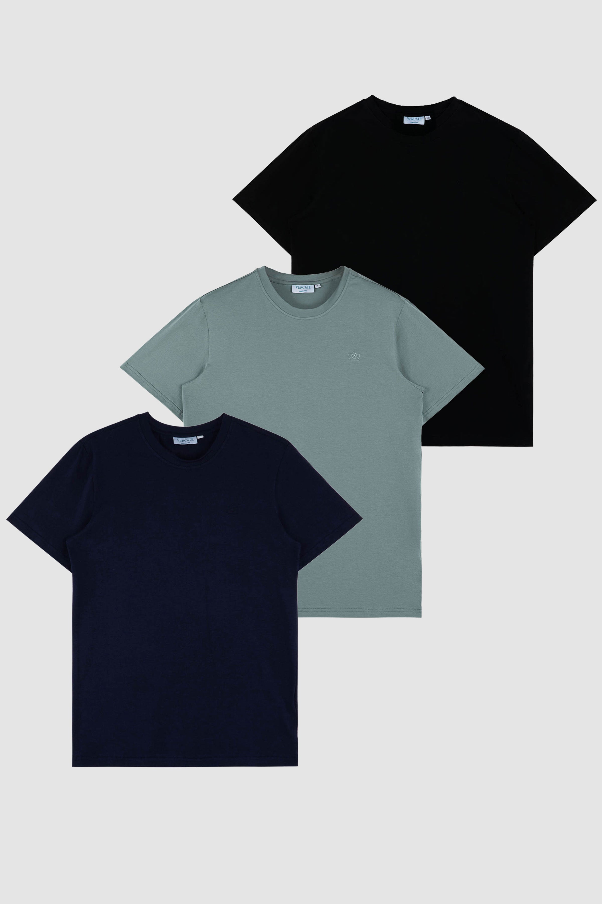 Vercate - 3-Pack T-Shirts - Korte Mouw - Zwart, Groen, Navy - Regular Fit - Excellent Knitted Katoen - Maat S M L XL XXL