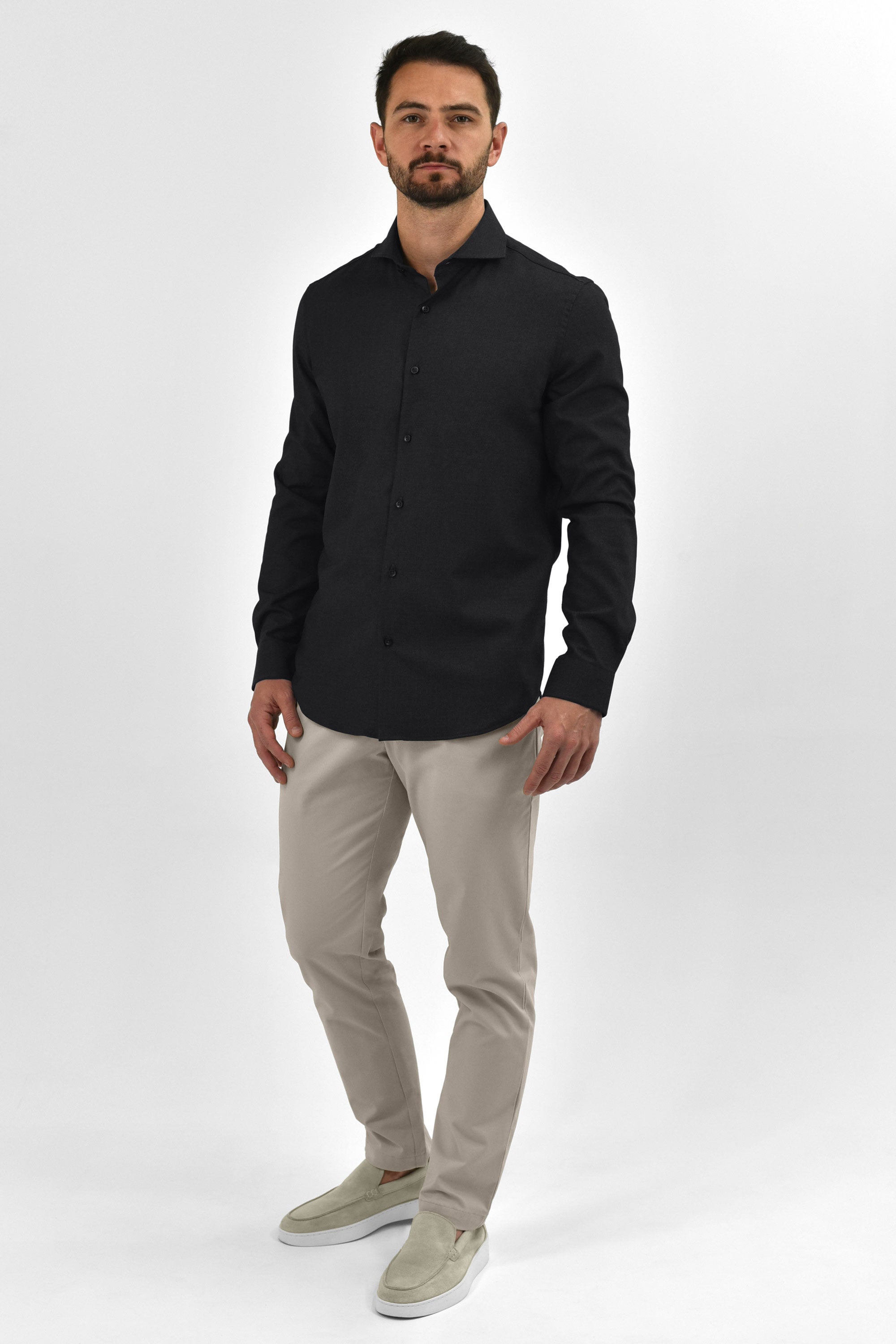 Vercate - Strijkvrij Kreukvrij Overhemd - Grijs Dondergrijs - Slim Fit - Bamboe Katoen - Lange Mouw - Heren