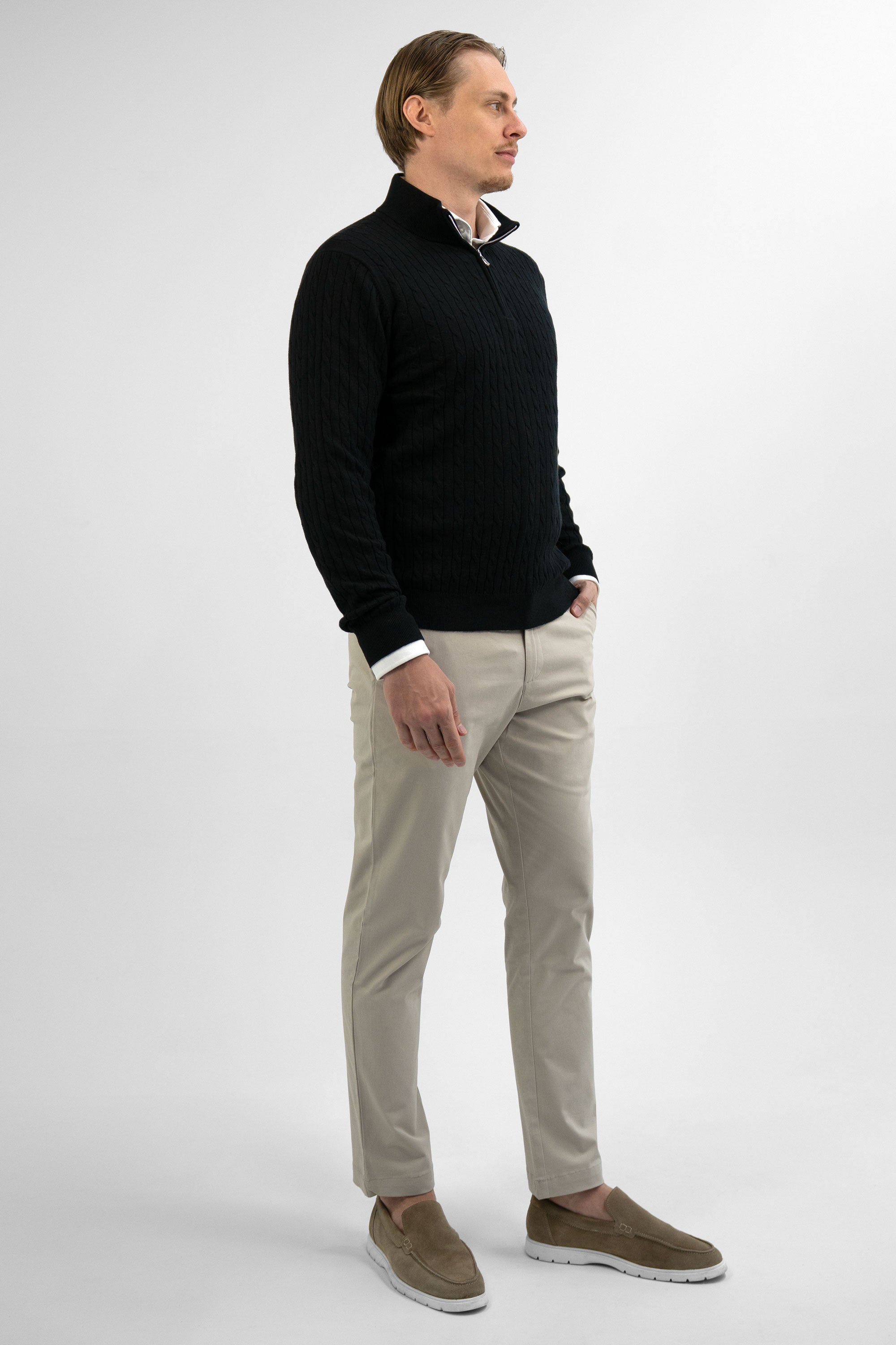 Vercate - Quarter Zip / Half Zip Trui - Cashmere / Kasjmier Blend - Kabeltrui / Pullover - Regular Fit - Zwart