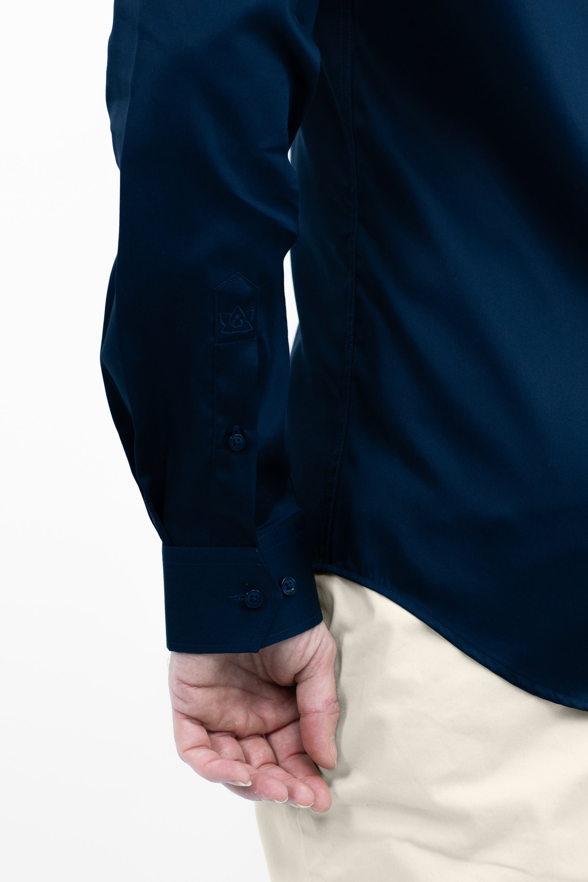 Vercate - Strijkvrij Overhemd - Navy - Marine Blauw - Slim Fit - Katoen Satijn - Lange Mouw - Heren