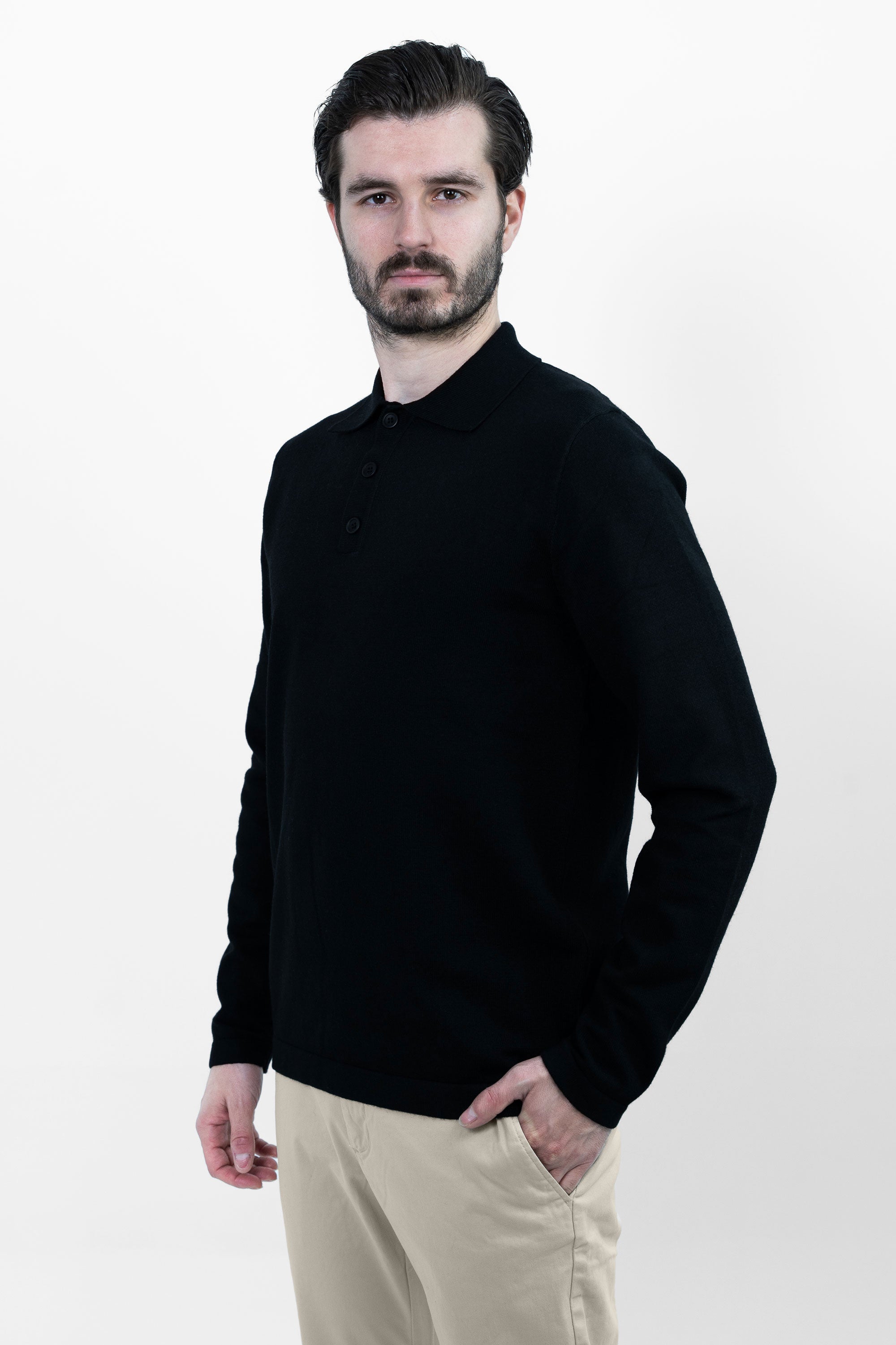 Vercate - Luxe Heren Poloshirt - Polo Met Lange Mouwen - Zwart - Regular Fit - Knit