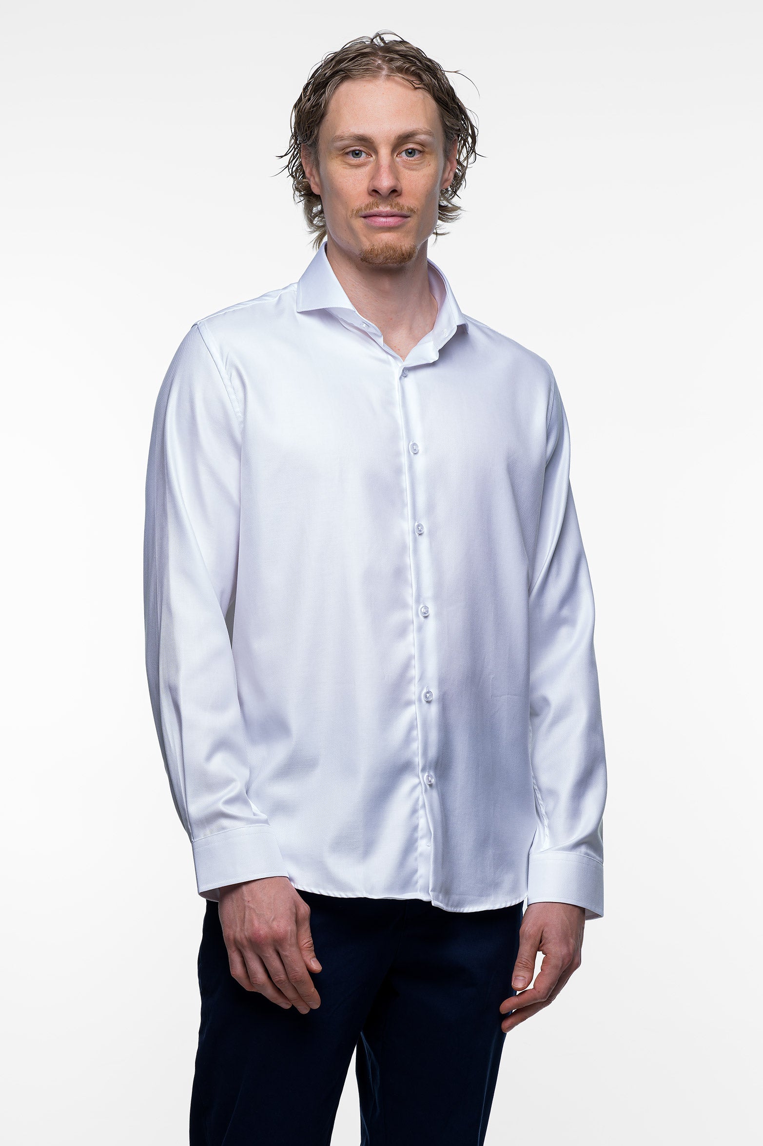 Vercate - Strijkvrij Overhemd - Twill Katoen - Business Shirt - Lange Mouwen - Slim Fit - Heren - Wit