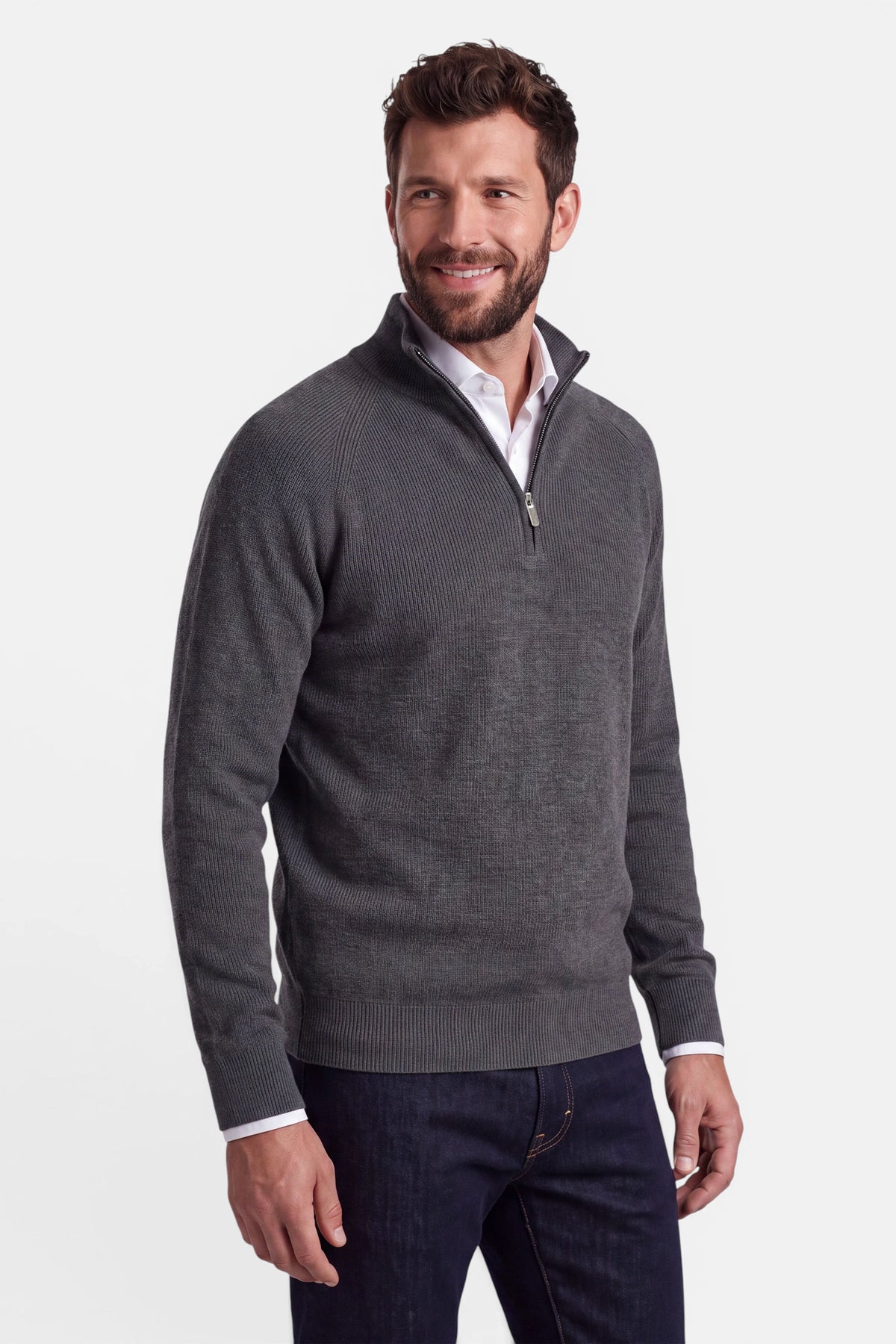 Vercate - Quarter Zip / Half Zip Trui Heren - Donkergrijs - Cashmere Blend - Ribpatroon - Regular Fit
