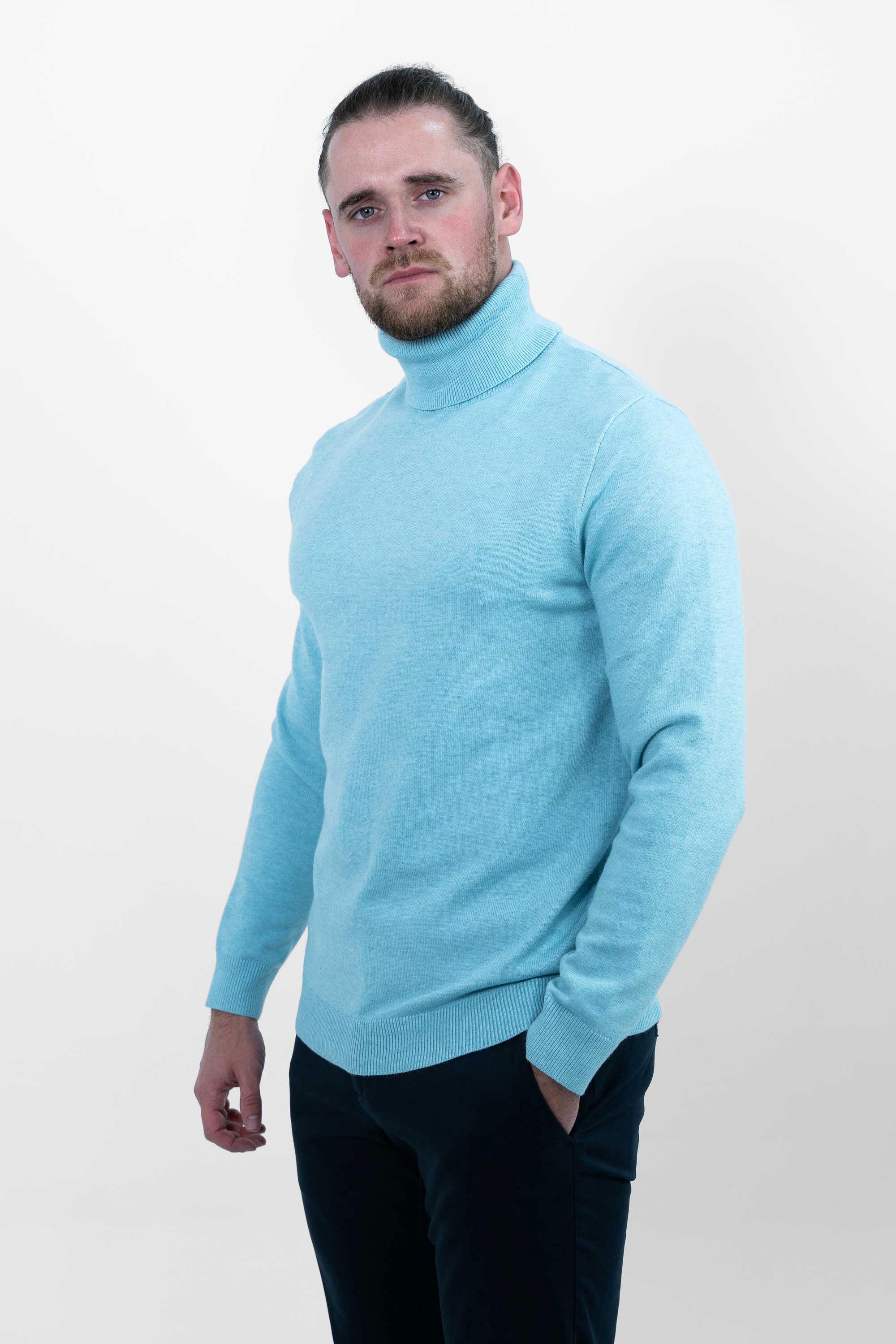 Vercate - Luxe Coltrui - Lichtblauw / Blauw - Regular Fit - Knit Heren Pullover / Sweater / Trui