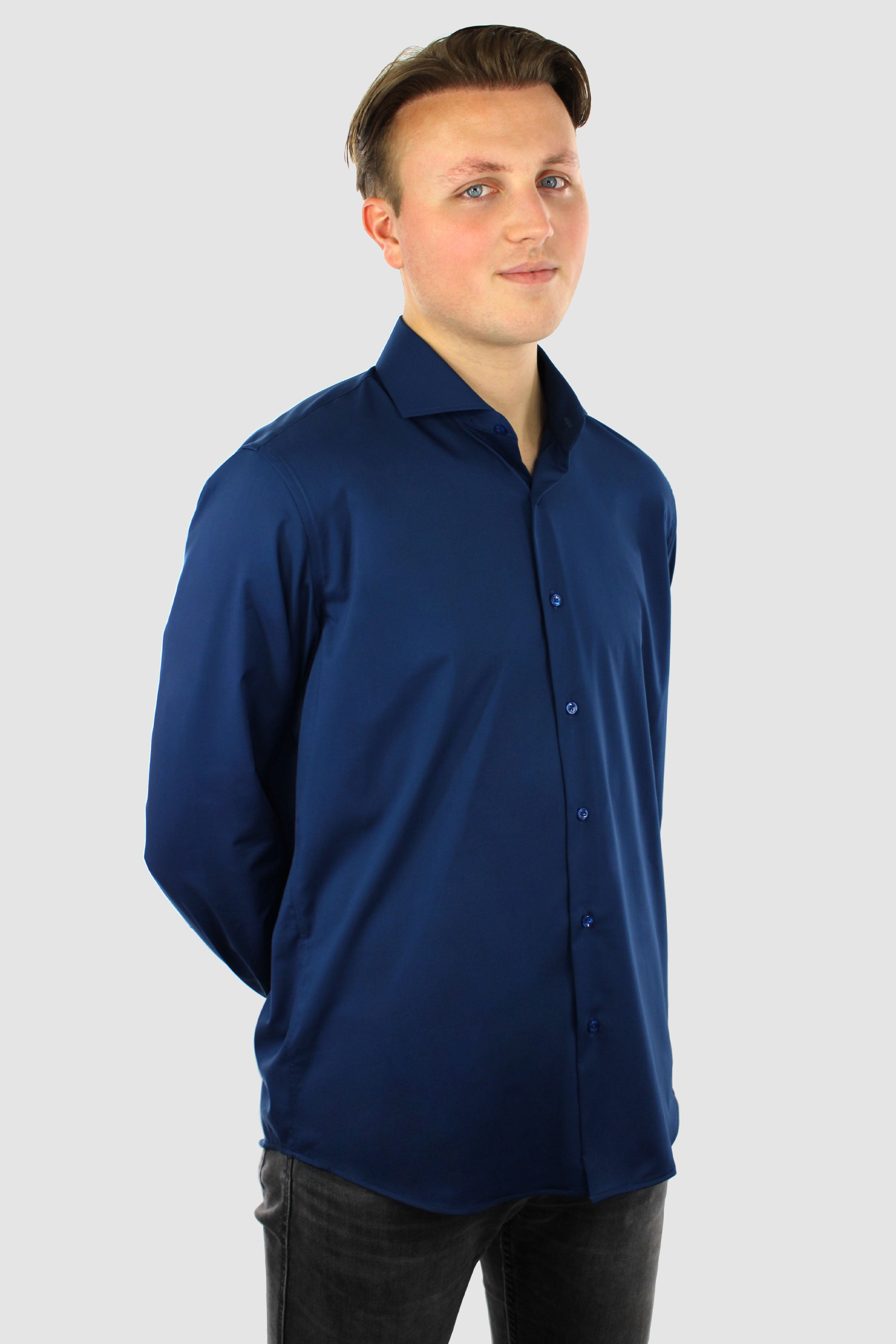 Strijkvrij Overhemd - Navy Bamboe