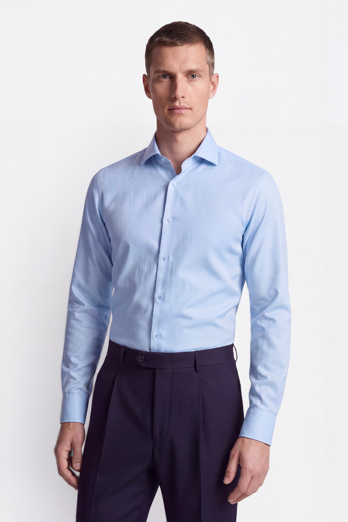 Vercate - Strijkvrij Overhemd - Twill Katoen - Business Shirt - Lange Mouwen - Slim Fit - Heren - Lichtblauw 