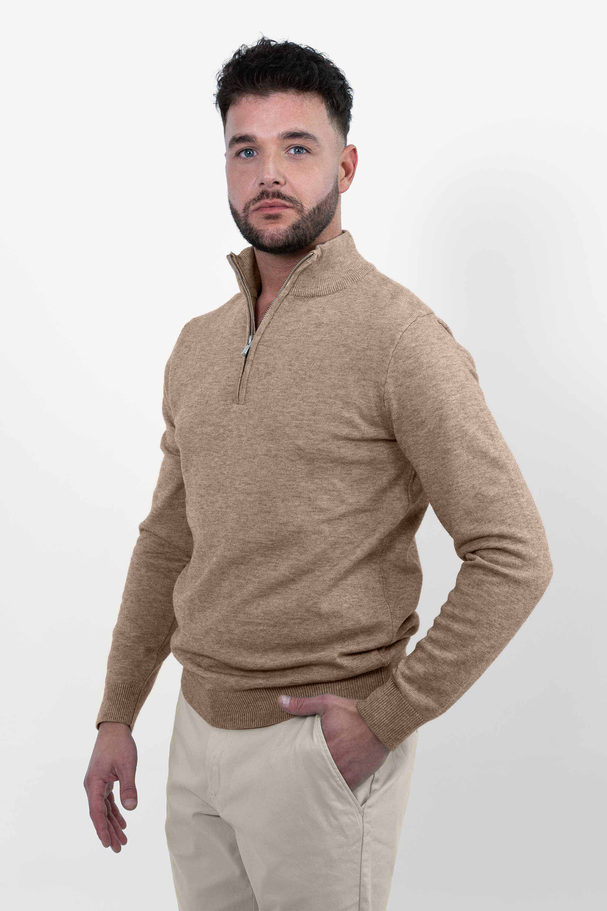 Vercate - Luxe Half Zip / Quarter Zip Pullover - Bruin - Regular Fit - Knit Knitted Heren Sweater / Trui