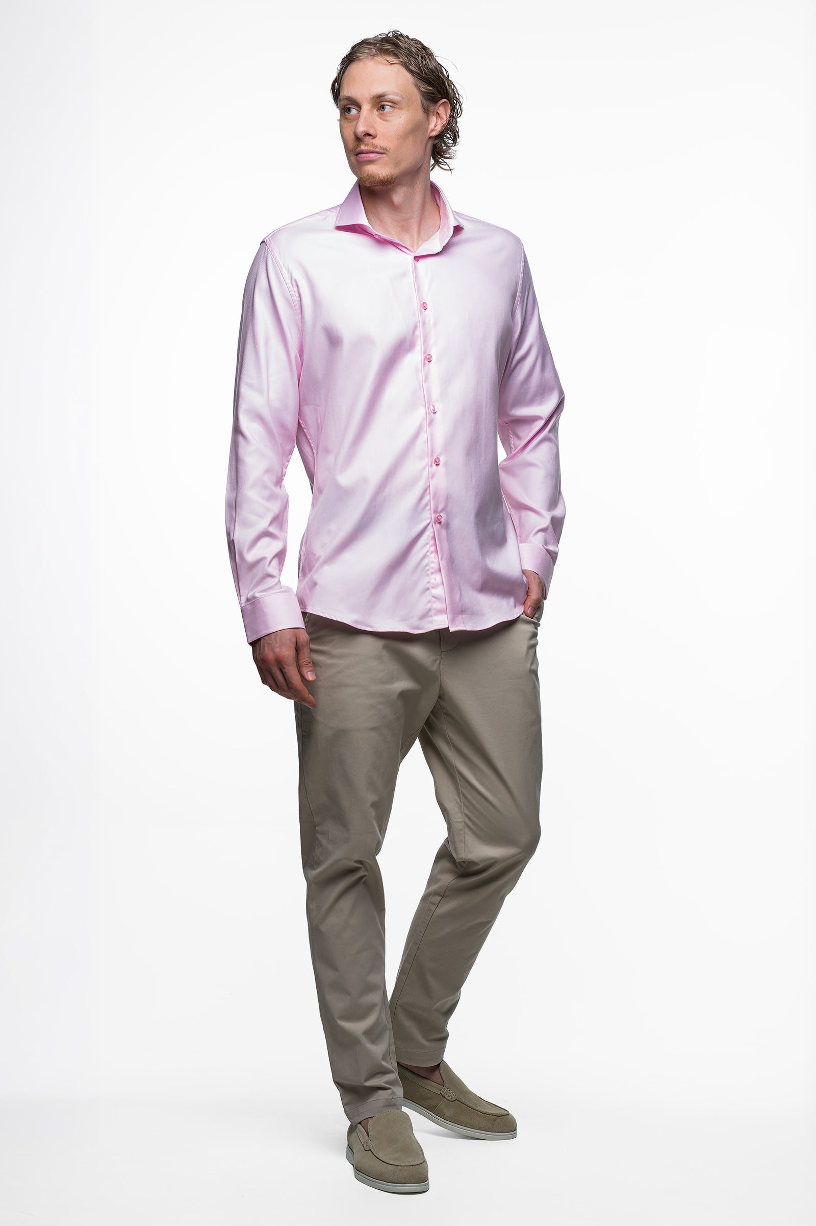 Vercate - Strijkvrij Overhemd - Twill Katoen - Business Shirt - Lange Mouwen - Slim Fit - Heren - Roze