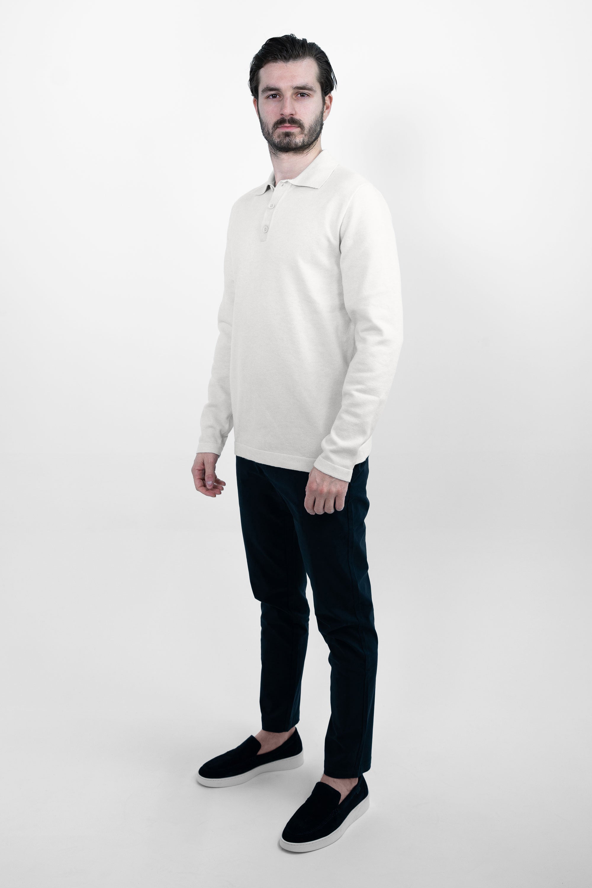 Vercate - Luxe Heren Poloshirt - Polo Met Lange Mouwen - Off White / Gebroken Wit - Regular Fit - Knit Knitted