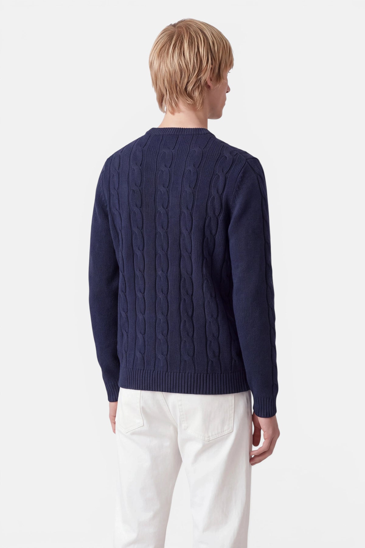 Vercate - Crewneck Trui Heren - Donkerblauw - Heavyweight Kabeltrui - Sweater / Pullover - Regular Fit