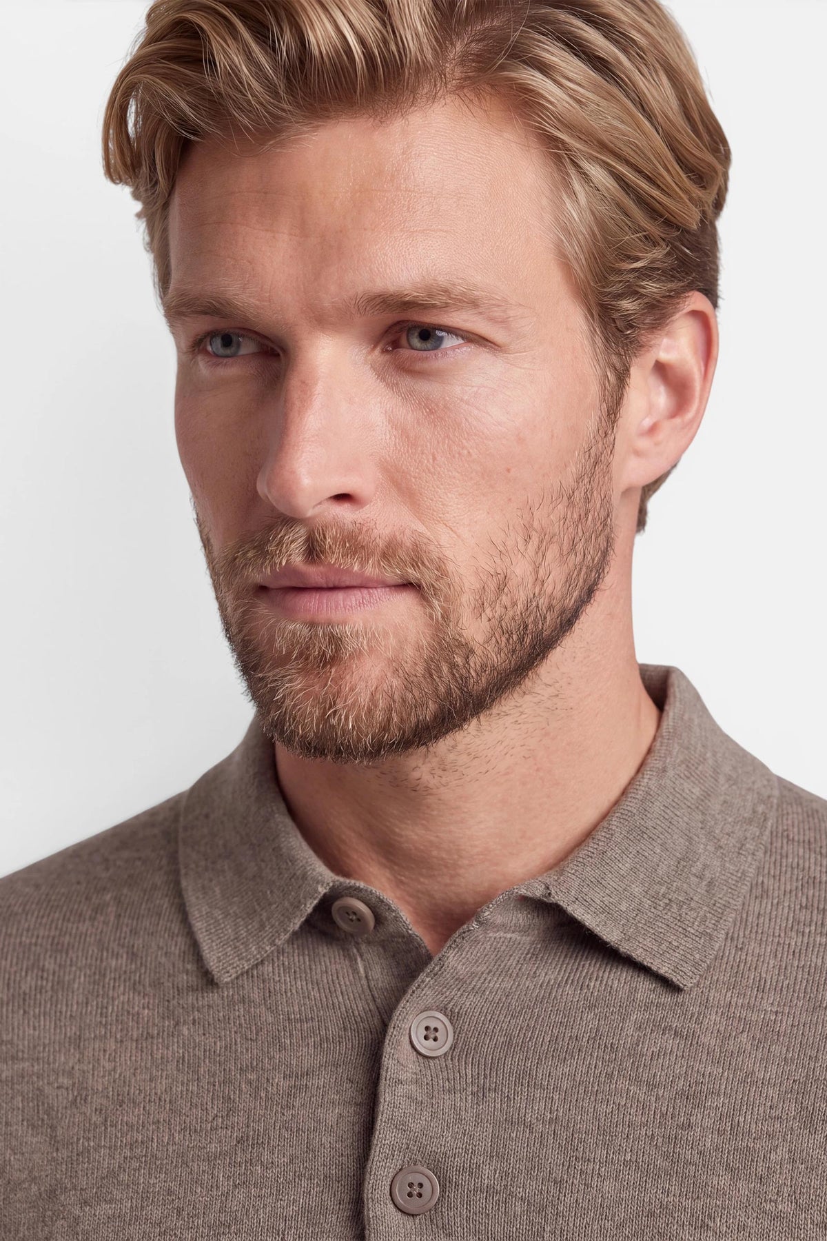 Vercate - Polo Shirt Heren Lange Mouw - Taupe / Bruin - Cashmere Blend - Regular Fit