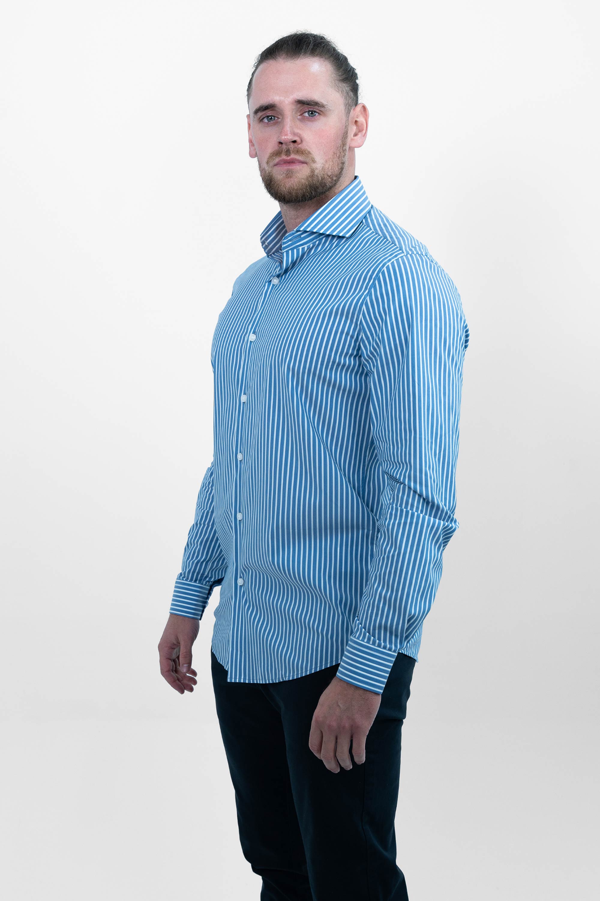 Chemise sans fer - Bleu foncé rayé