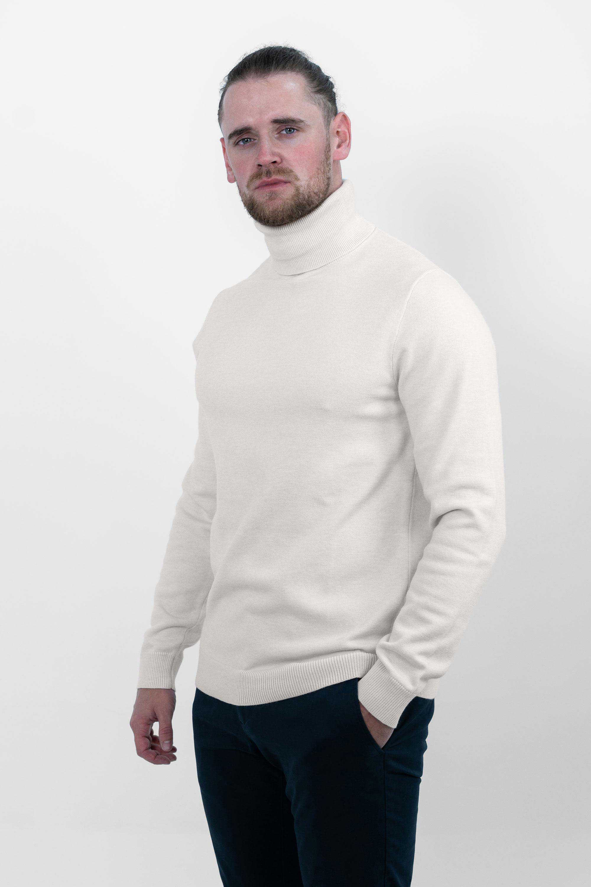 Vercate - Luxe Coltrui - gebroken wit - Regular Fit - Knit Heren Pullover / Sweater / Trui - Maat S M L XL XXL Knitted knitwear