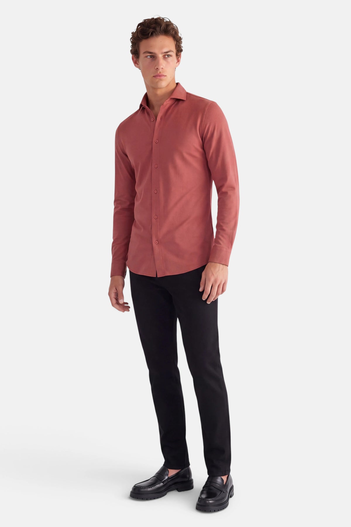 Vercate - Strijkvrij Overhemd - Japanese Knitted - Piqué Katoen - Rood - Slim Fit - Lange Mouw - Heren