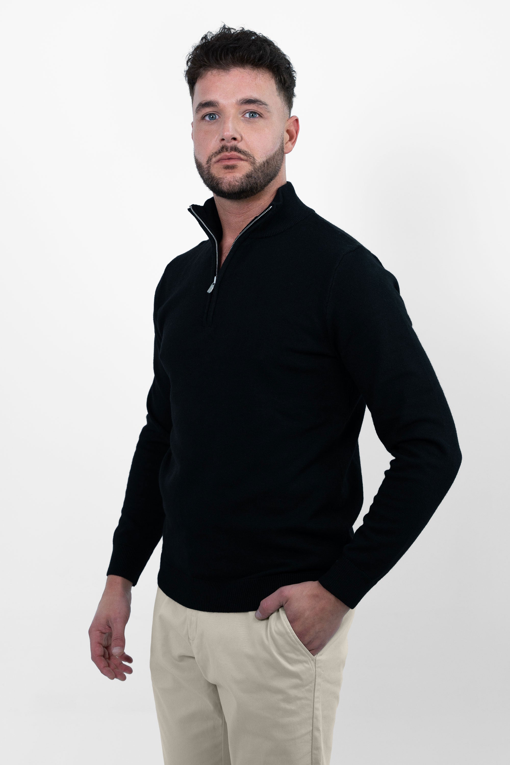 Vercate - Luxe Half Zip / Quarter Zip Pullover - Zwart - Regular Fit - Knit Heren Sweater / Trui