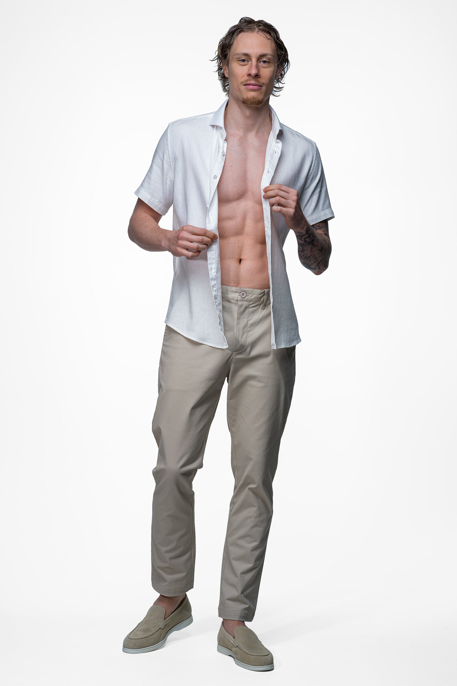 Vercate - Linnen Overhemd - Korte Mouwen - Slim Fit - Heren - Wit