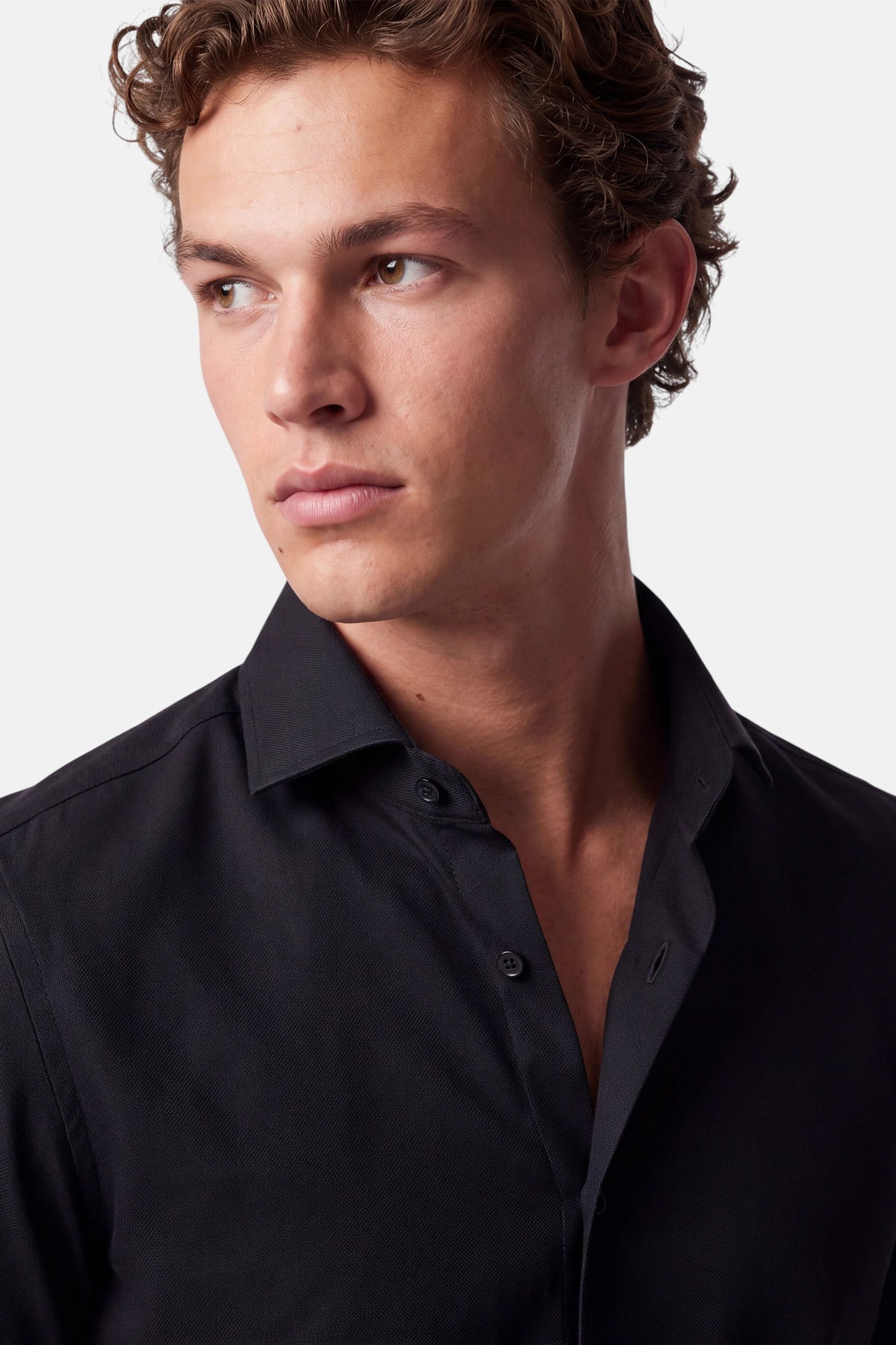 Vercate - Strijkvrij Overhemd - Japanese Knitted - Piqué Katoen - Zwart - Slim Fit - Lange Mouw - Heren
