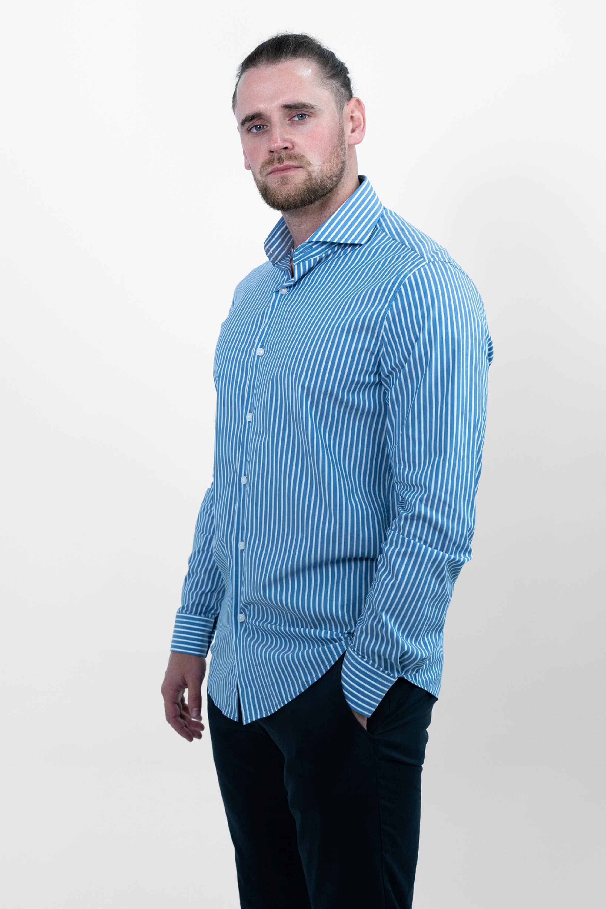 Non-iron Shirt - Dark Blue Striped