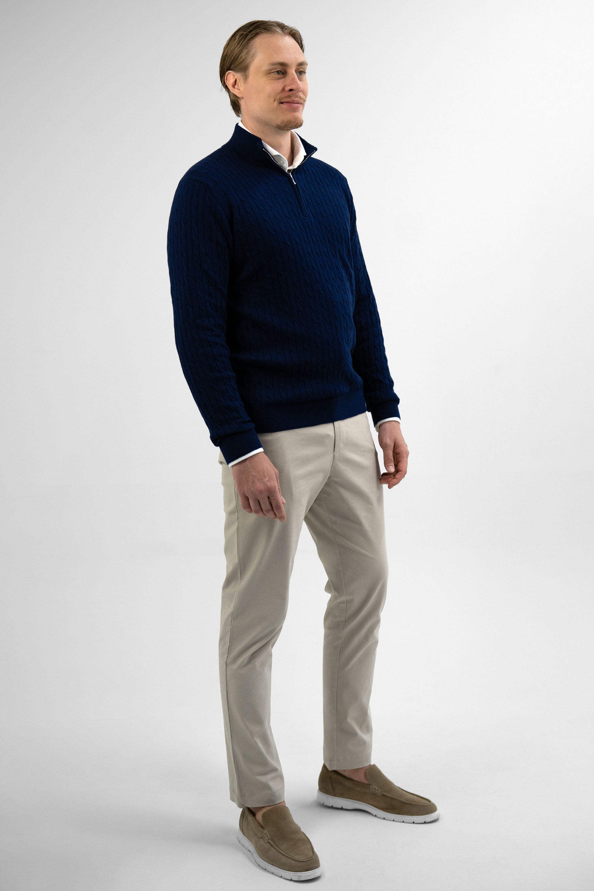 Vercate - Quarter Zip / Half Zip Trui - Cashmere / Kasjmier Blend - Kabeltrui / Pullover - Regular Fit - Donkerblauw