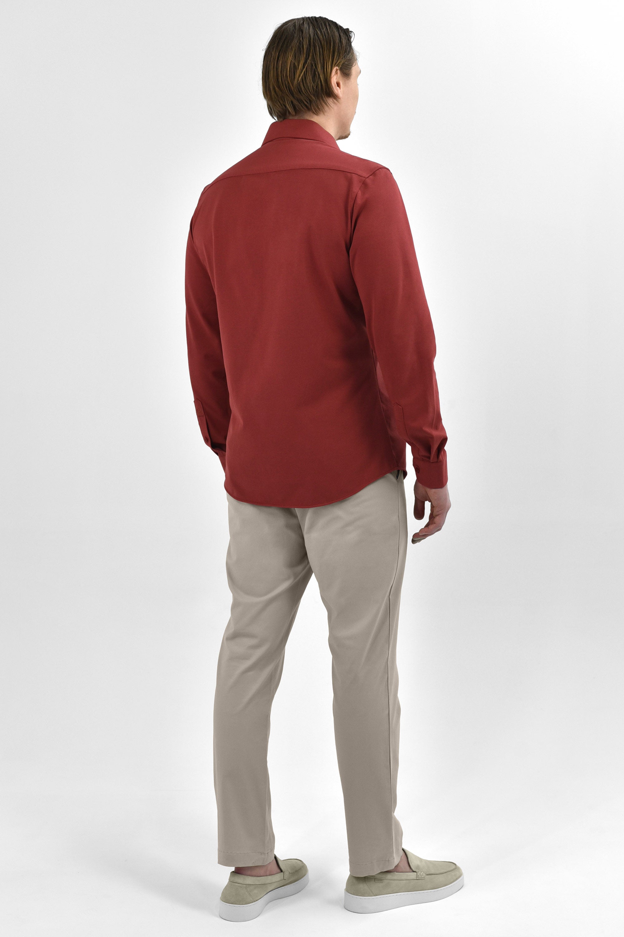 Strijkvrij Overhemd - Vercate - Japanese Knitted - Slim Fit - Rood - Heren Overhemden
