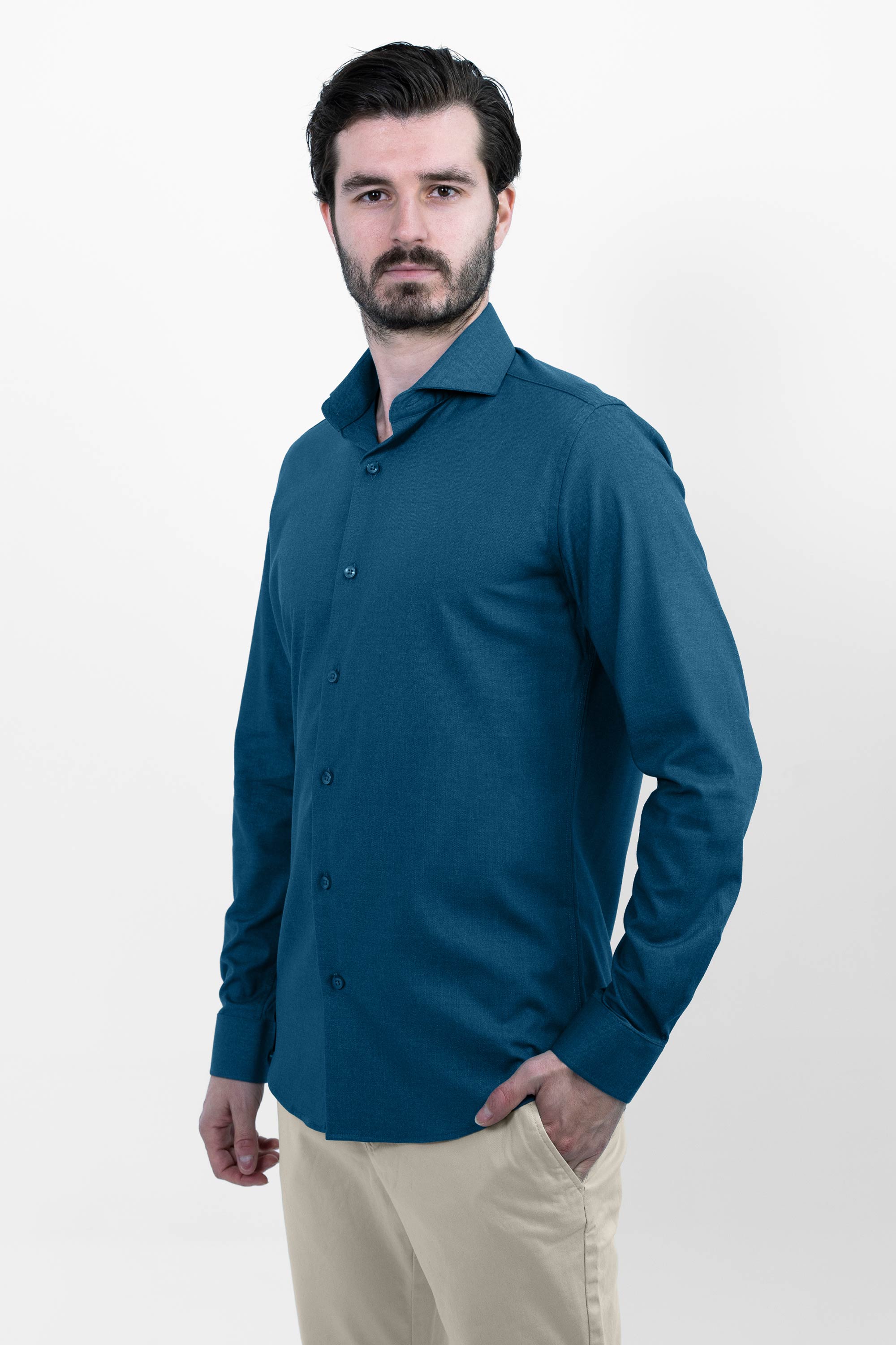 Vercate - Strijkvrij Kreukvrij Overhemd - Blauw - Slim Fit - Bamboe Katoen - Lange Mouw - Heren