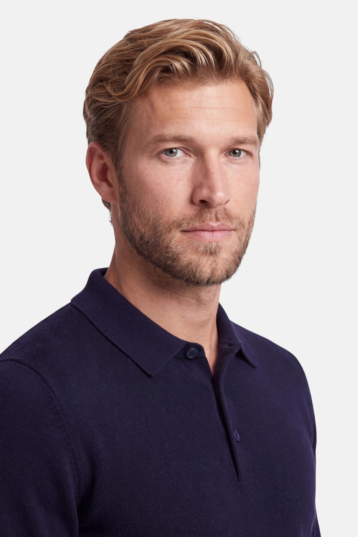 Vercate - Polo Shirt Heren Lange Mouw - Navy / Marine Blauw - Cashmere Blend - Regular Fit