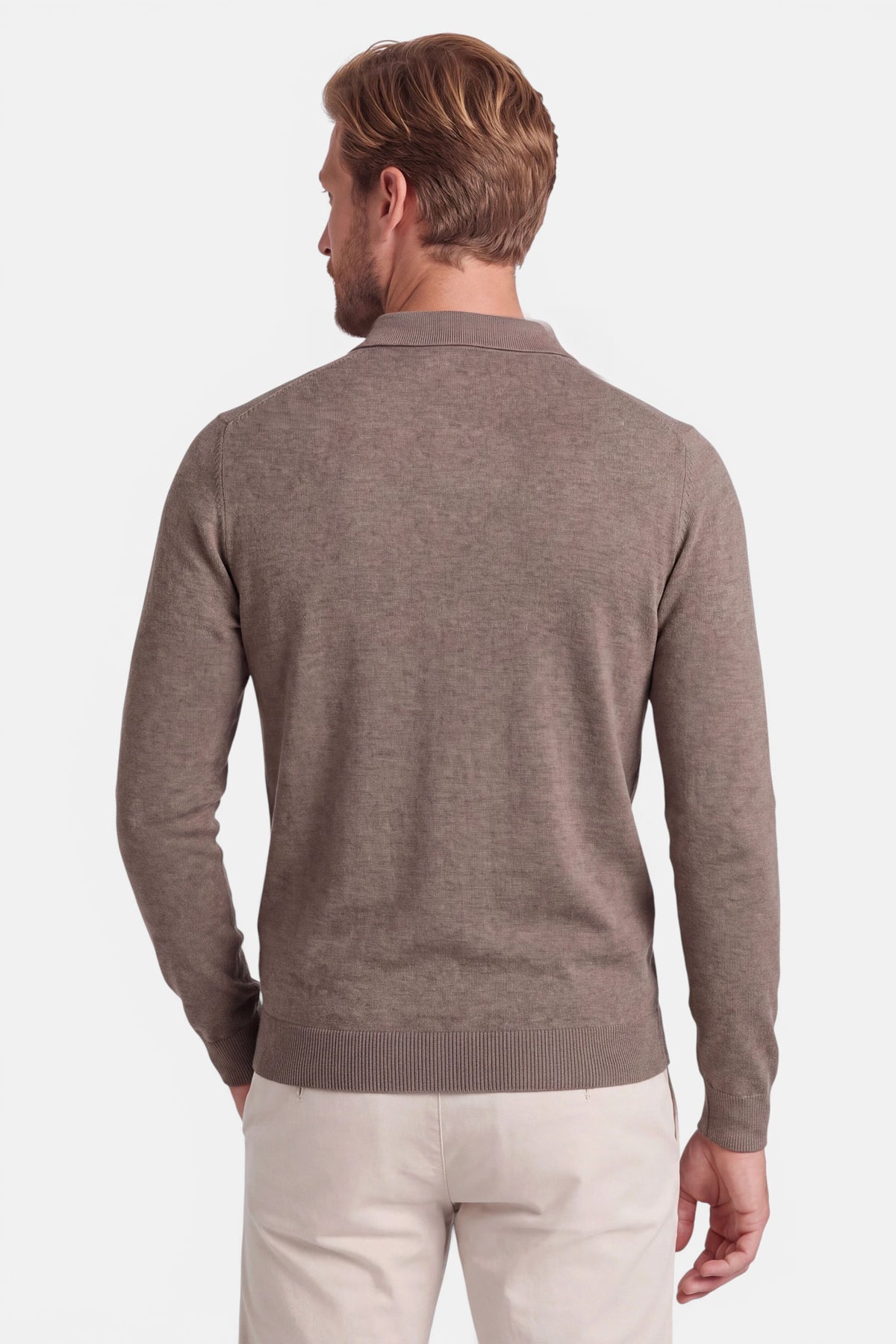 Vercate - Polo Shirt Heren Lange Mouw - Taupe / Bruin - Cashmere Blend - Regular Fit