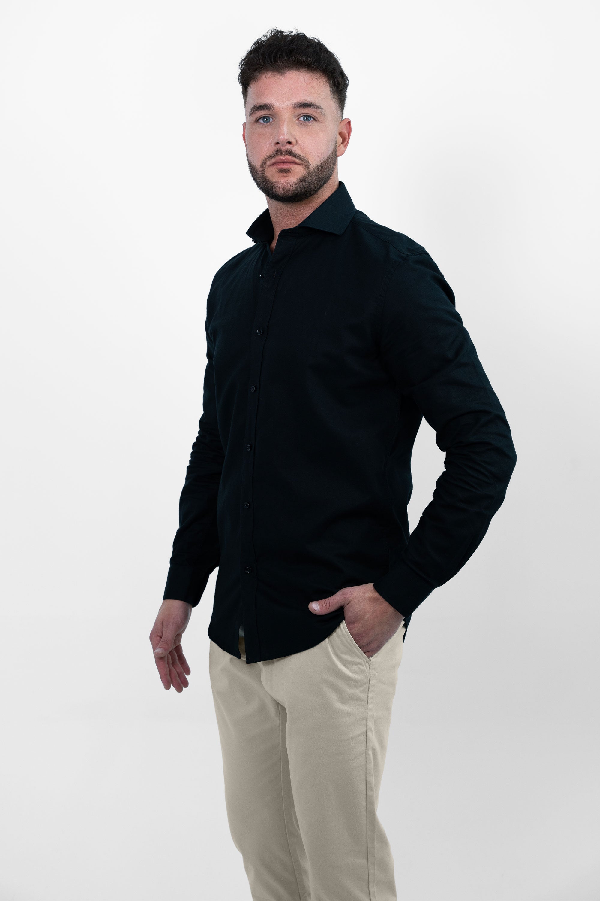 Vercate - Heren Lange Mouwen Overhemd - Zwart - Slim-Fit - Linnen Rayon - Maat 37 38 39 40 41 42 43 44 S M L XL XXL