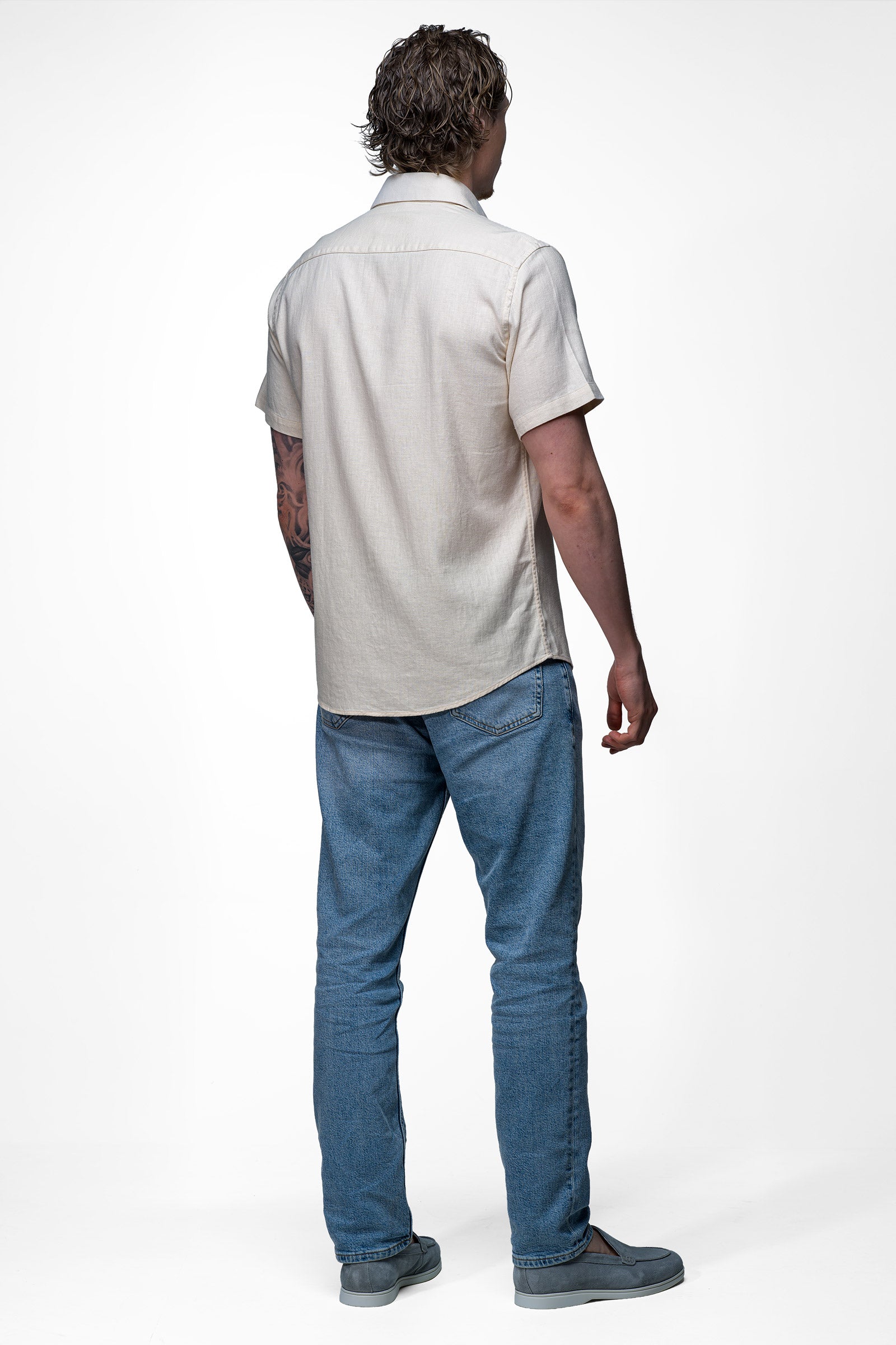 Vercate - Linnen Overhemd - Korte Mouwen - Slim Fit - Heren - Beige