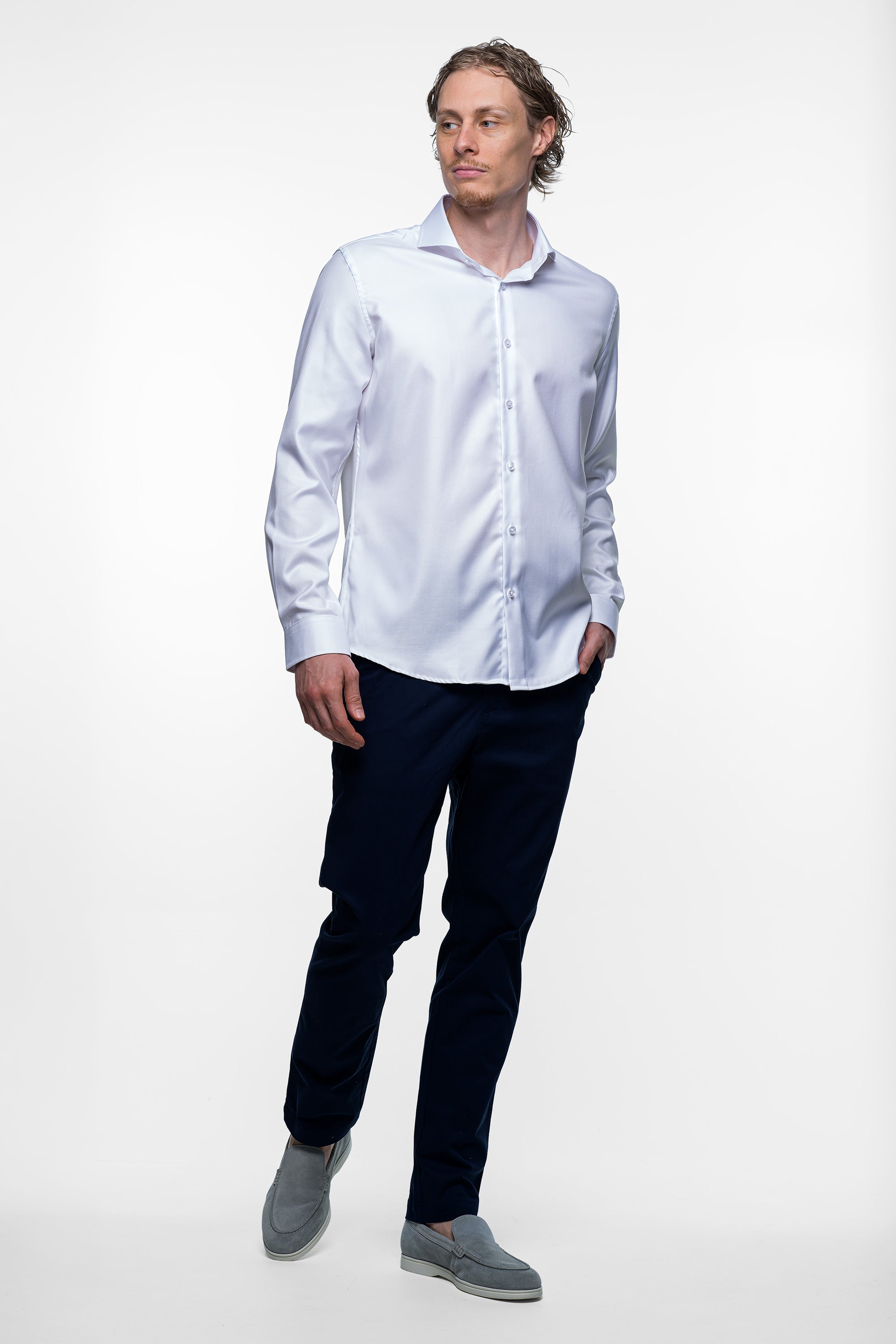 Vercate - Strijkvrij Overhemd - Twill Katoen - Business Shirt - Lange Mouwen - Slim Fit - Heren - Wit