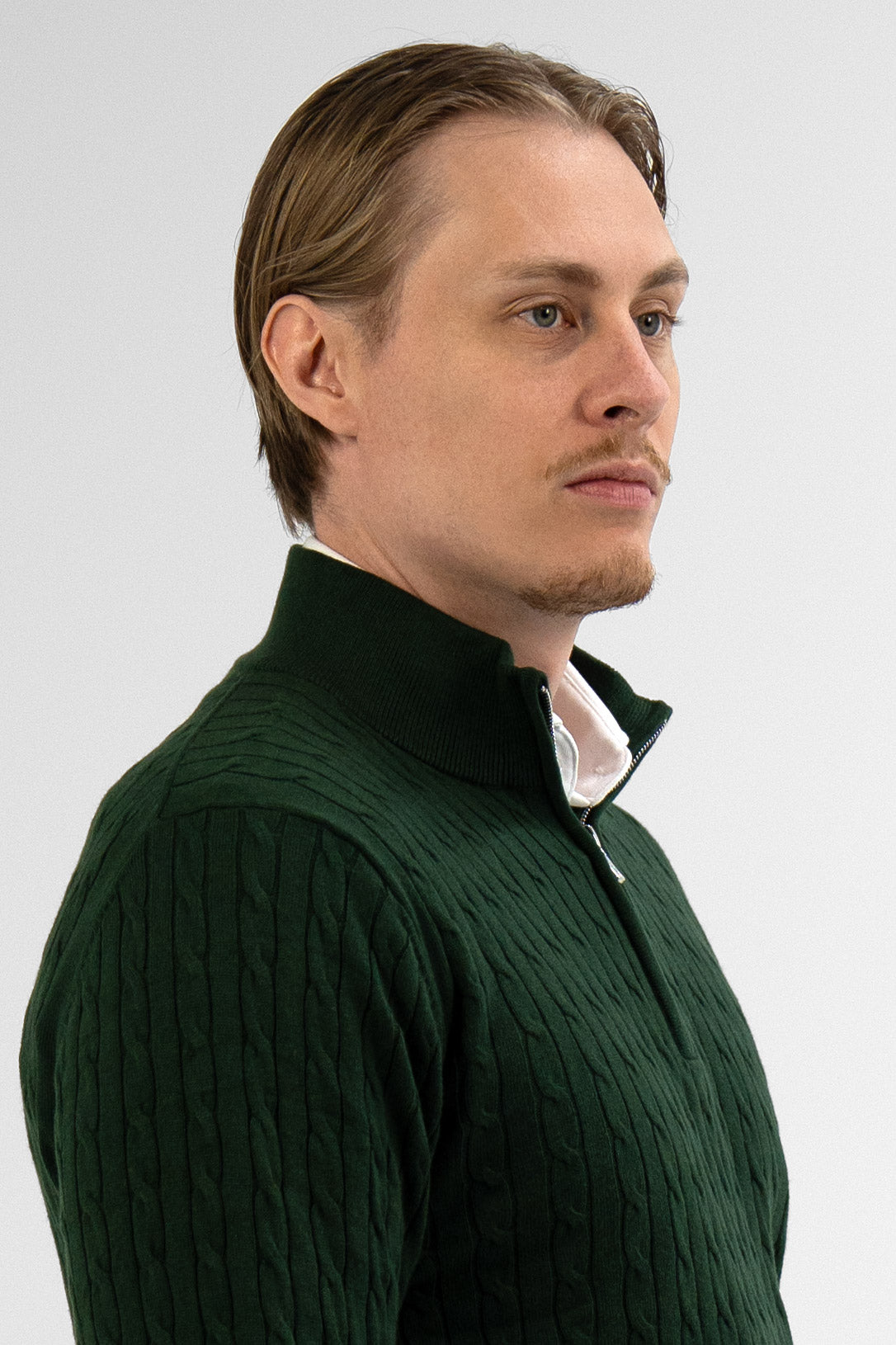 Vercate - Quarter Zip / Half Zip Trui - Cashmere / Kasjmier Blend - Kabeltrui / Pullover - Regular Fit - Donkergroen