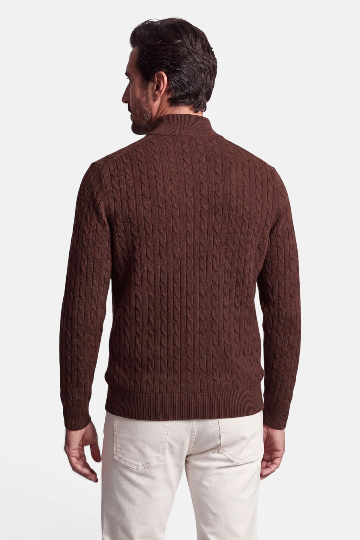 Vercate - Quarter Zip / Half Zip Trui Heren - Cognac Bruin - Cashmere Blend - Kabeltrui / Pullover - Regular Fit