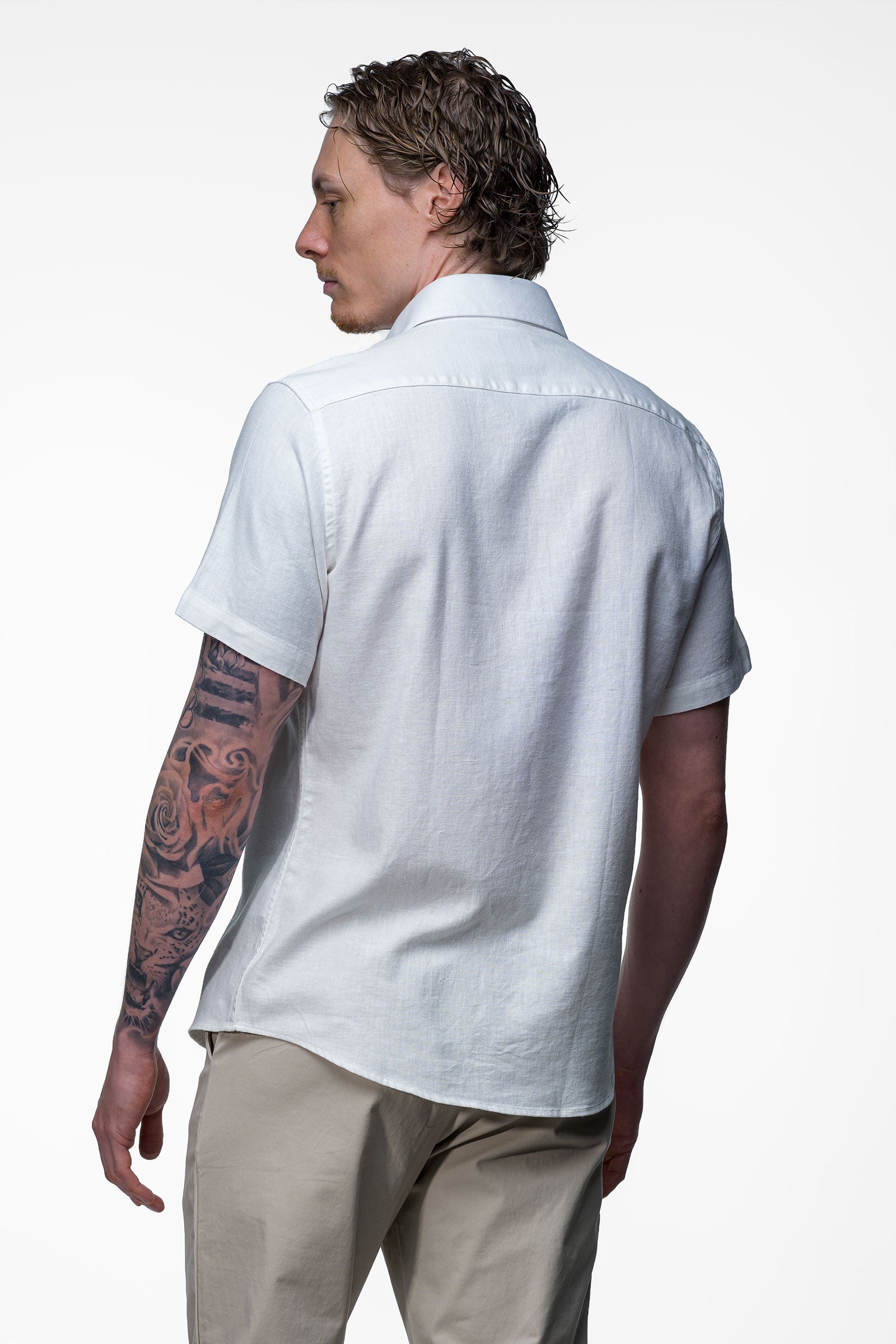 Vercate - Linnen Overhemd - Korte Mouwen - Slim Fit - Heren - Wit