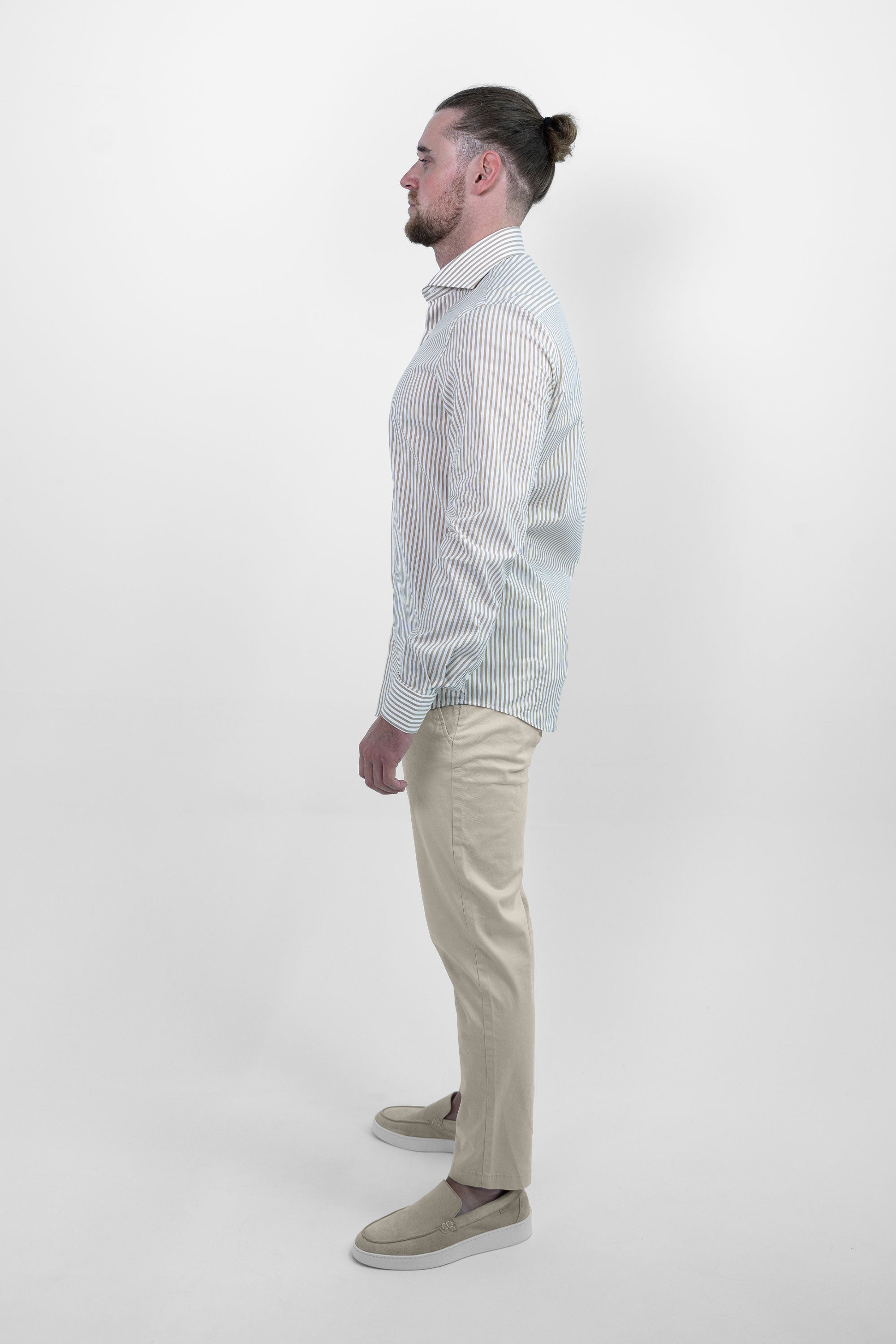 Non-iron Shirt - Khaki Striped