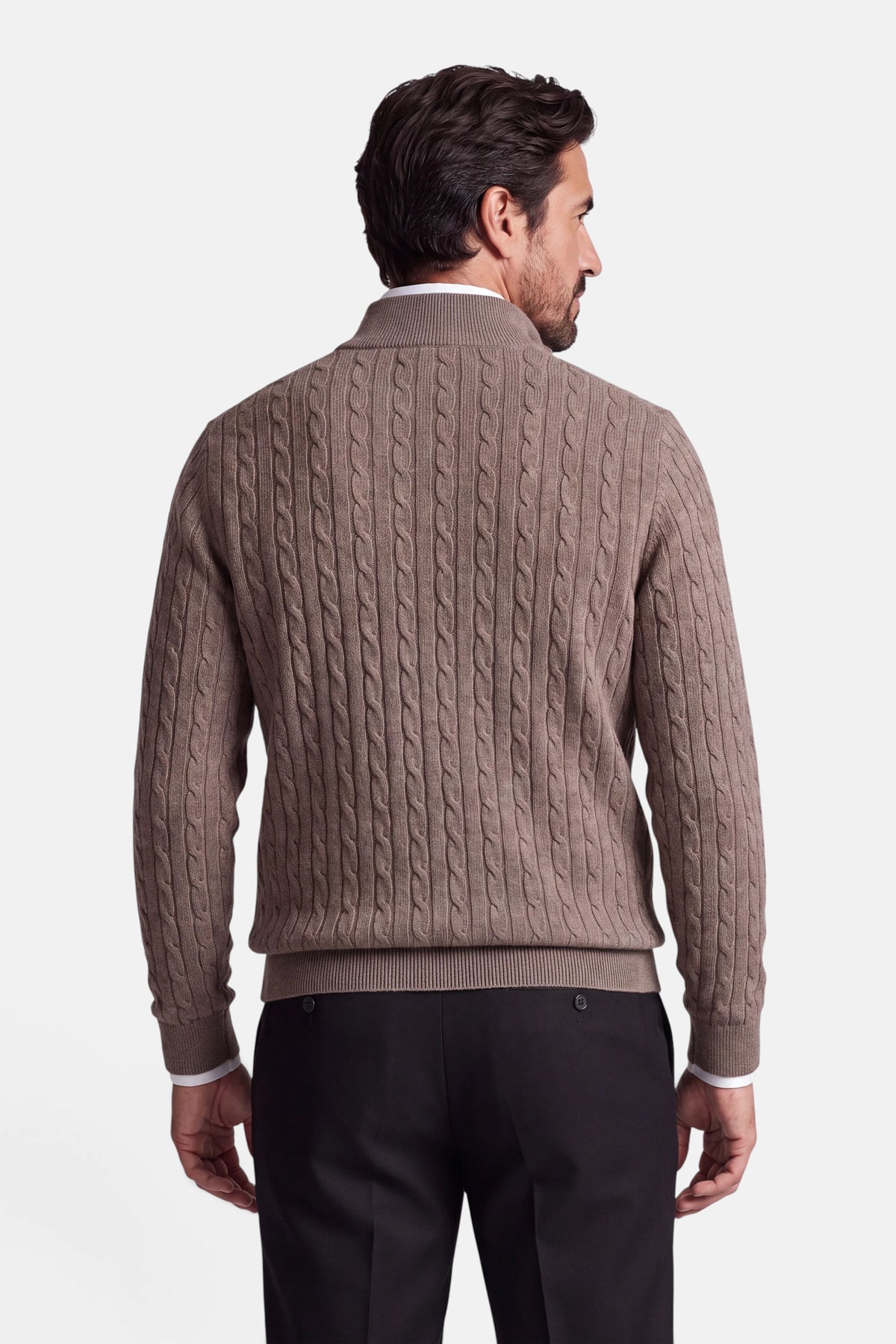 Vercate - Quarter Zip / Half Zip Trui Heren - Taupe / Bruin - Cashmere Blend - Kabeltrui / Pullover - Regular Fit