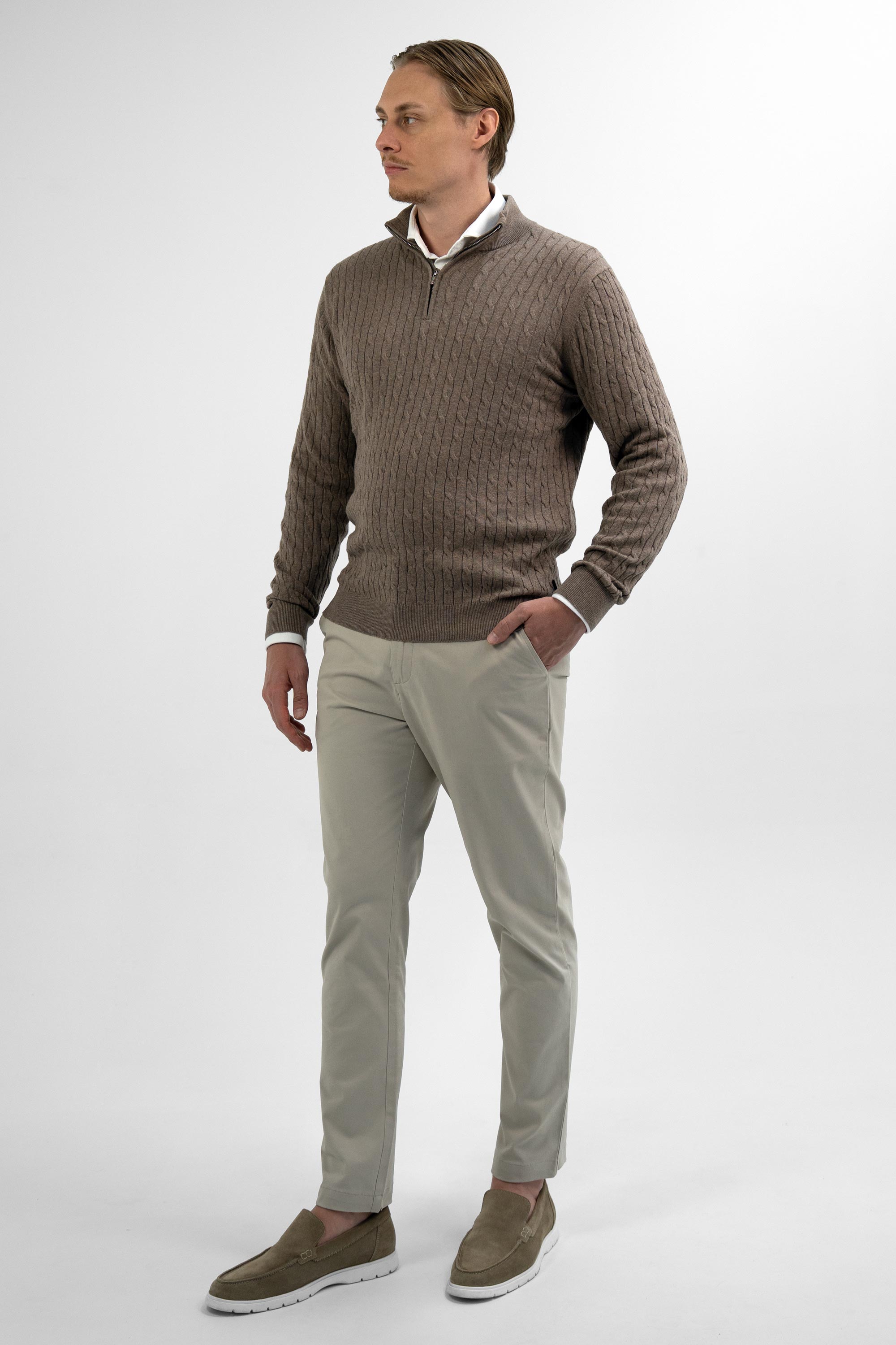Vercate - Quarter Zip / Half Zip Trui - Cashmere / Kasjmier Blend - Kabeltrui / Pullover - Regular Fit - Taupe / Bruin