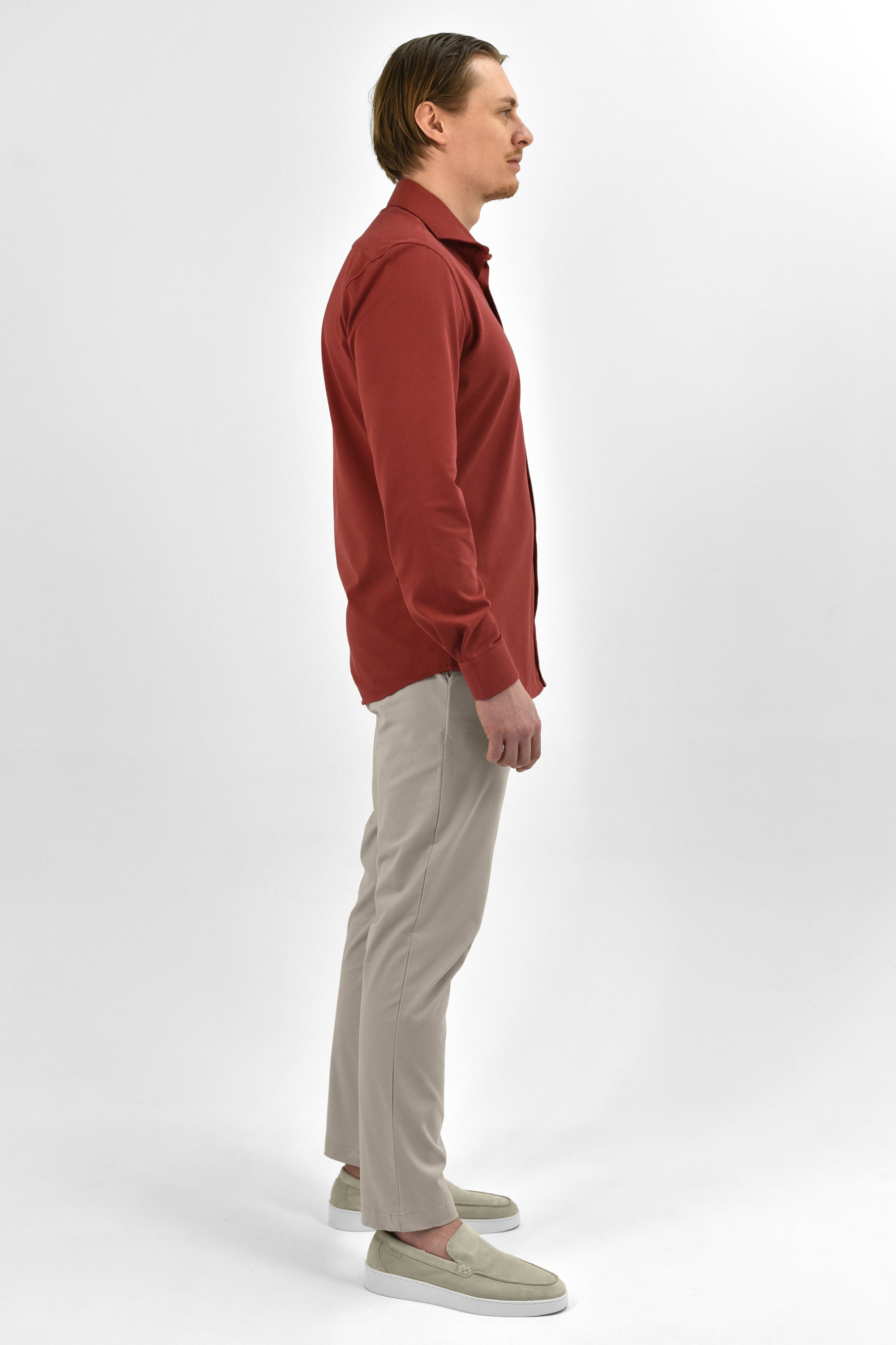 Strijkvrij Overhemd - Vercate - Japanese Knitted - Slim Fit - Rood - Heren Overhemden