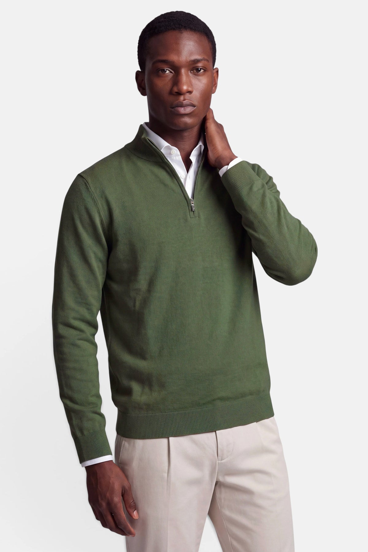 Vercate - Quarter Zip / Half Zip Trui Heren - Groen - Cashmere Blend - Regular Fit