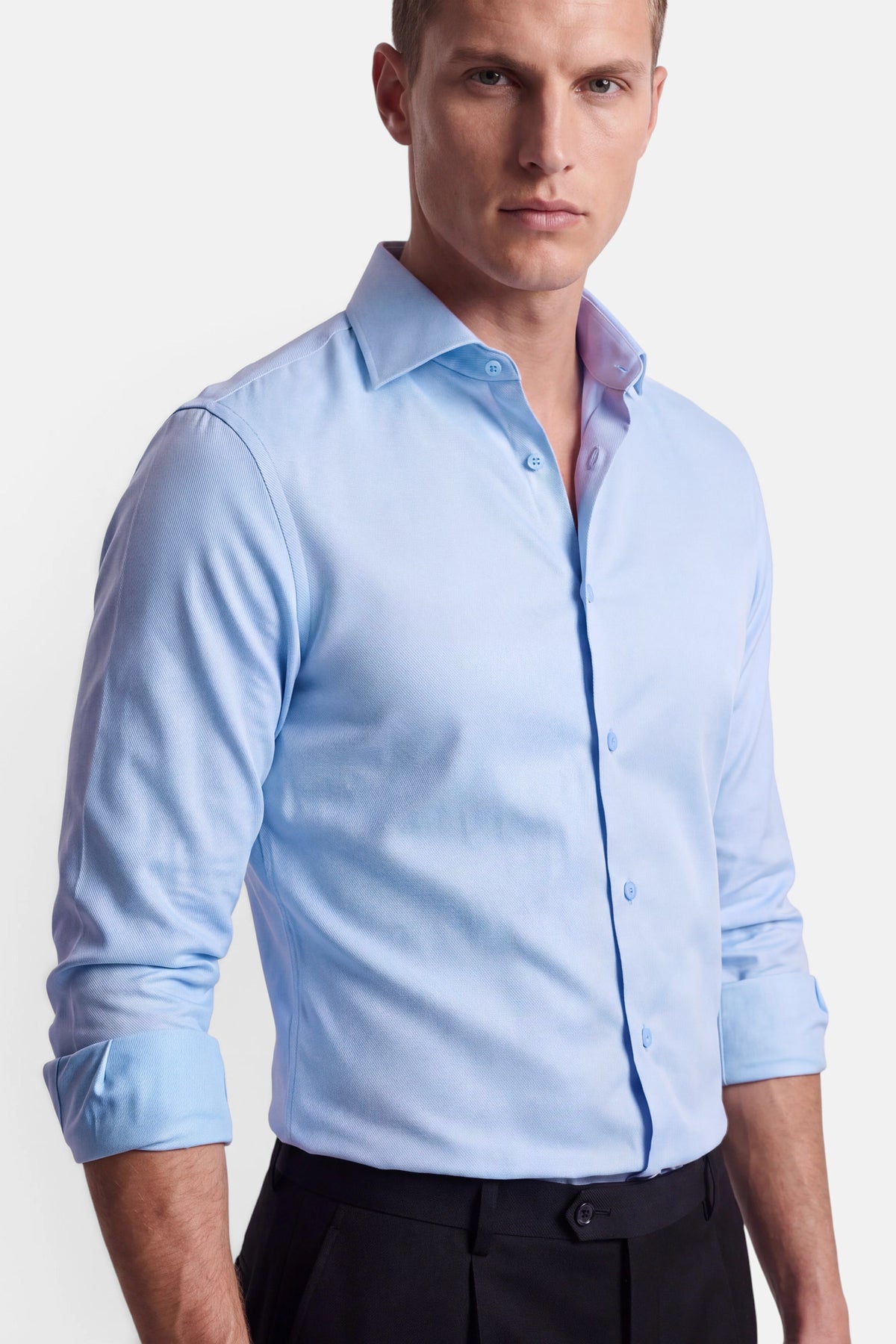 Vercate - Strijkvrij Overhemd - Twill Katoen - Business Shirt - Lange Mouwen - Slim Fit - Heren - Lichtblauw 