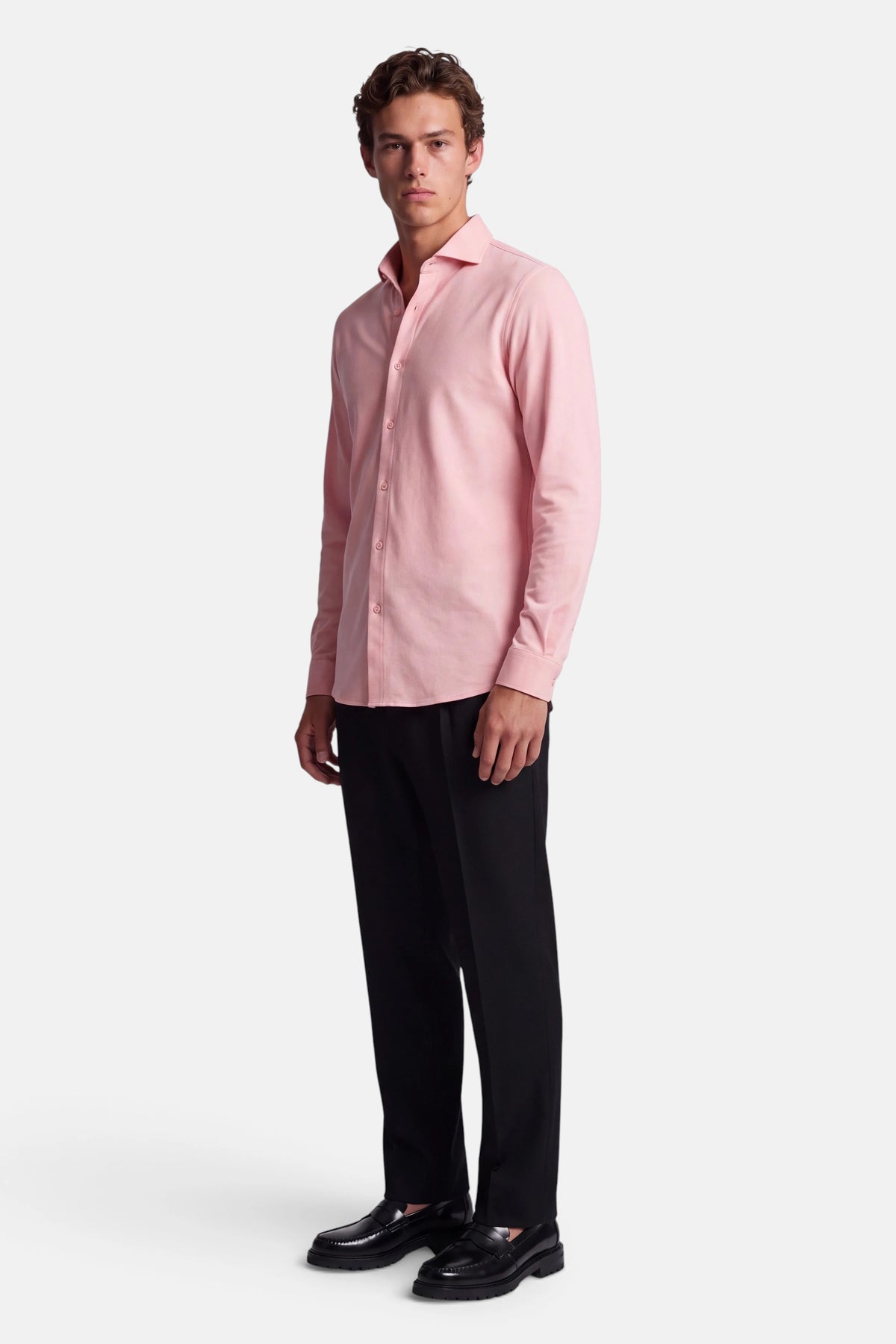 Vercate - Strijkvrij Overhemd - Japanese Knitted - Piqué Katoen - Roze - Slim Fit - Lange Mouw - Heren