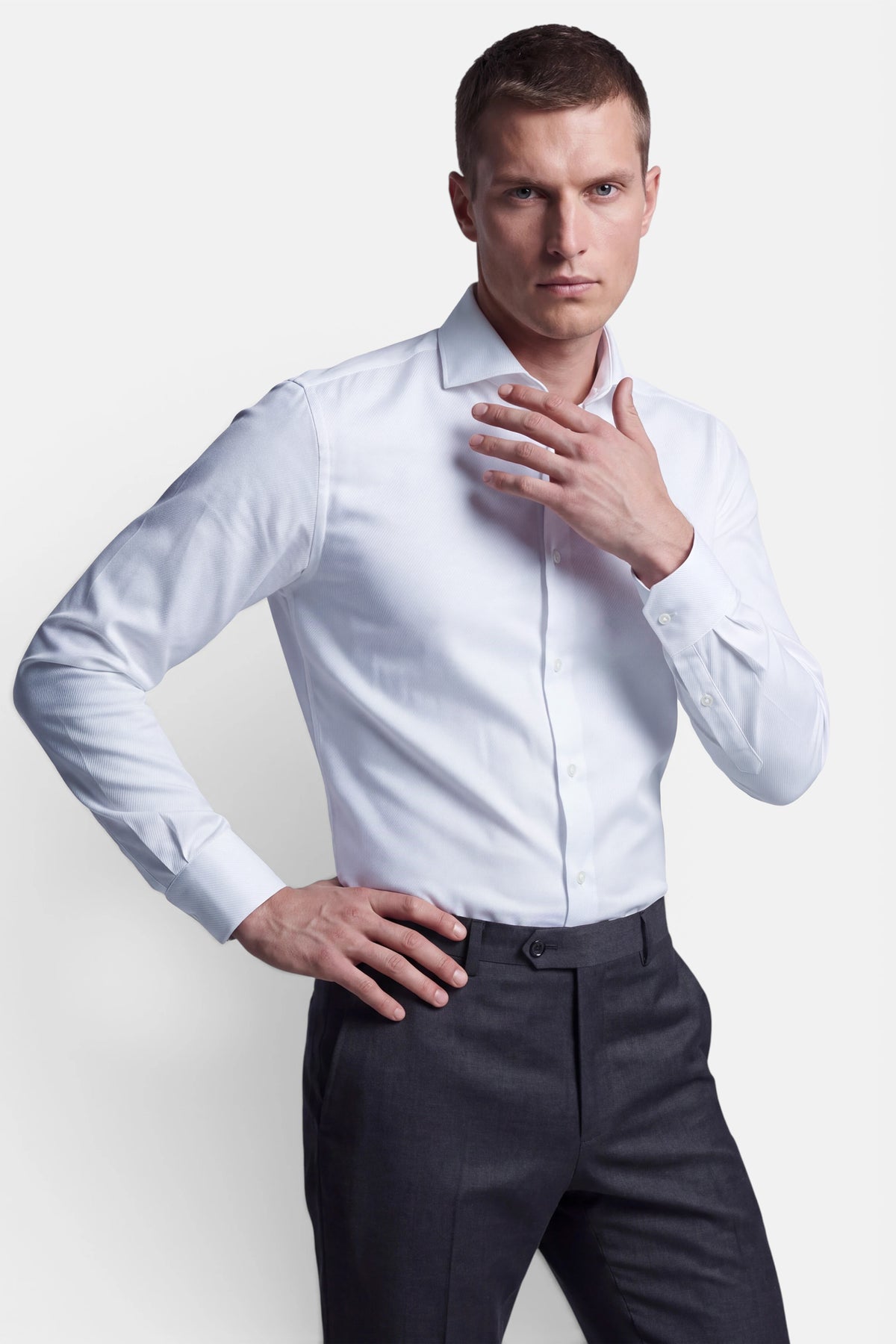Vercate - Strijkvrij Overhemd - Twill Katoen - Business Shirt - Lange Mouwen - Slim Fit - Heren - Wit