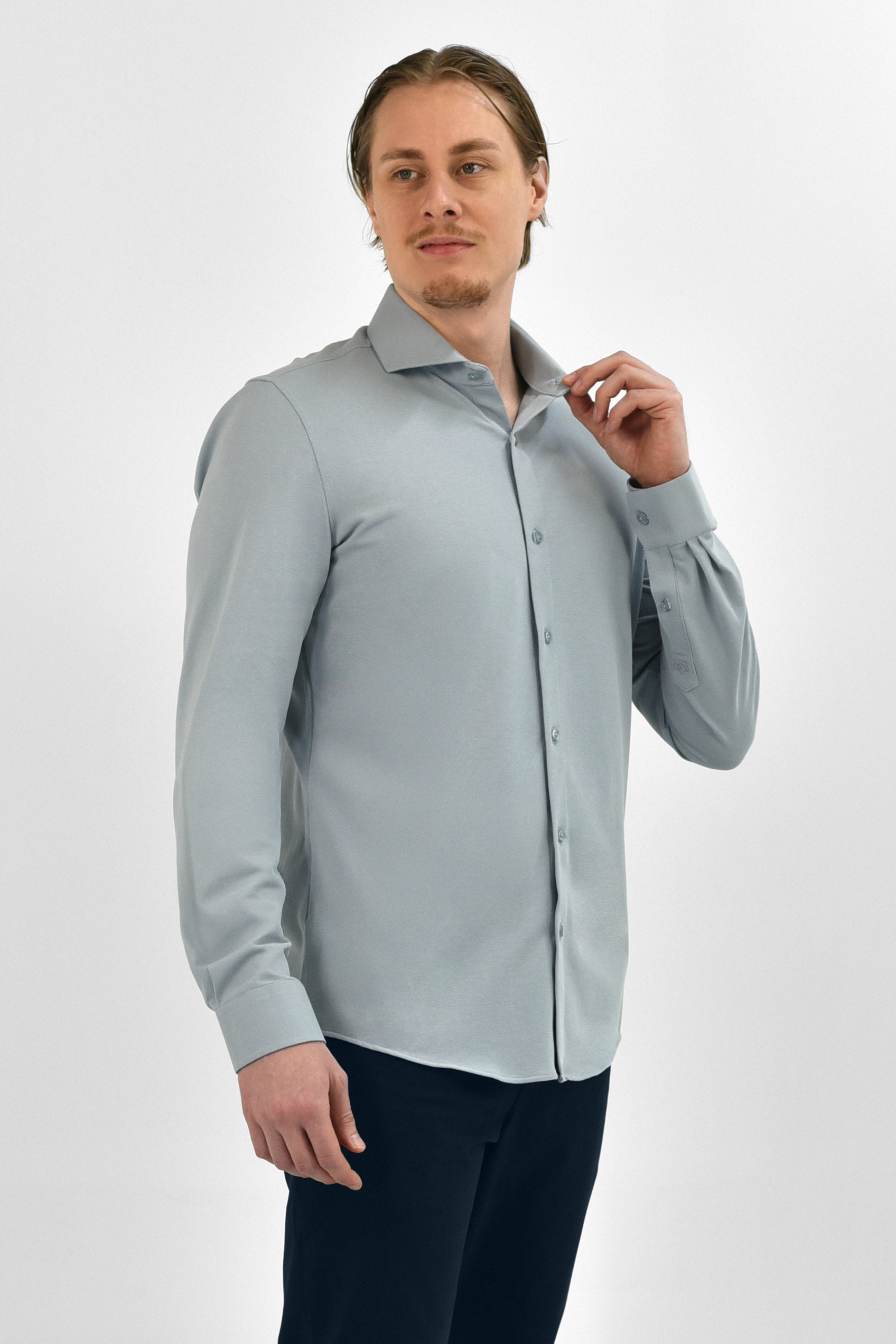 Strijkvrij Overhemd - Vercate - Japanese Knitted - Slim Fit - Lichtgrijs / Grijs - Heren Overhemden