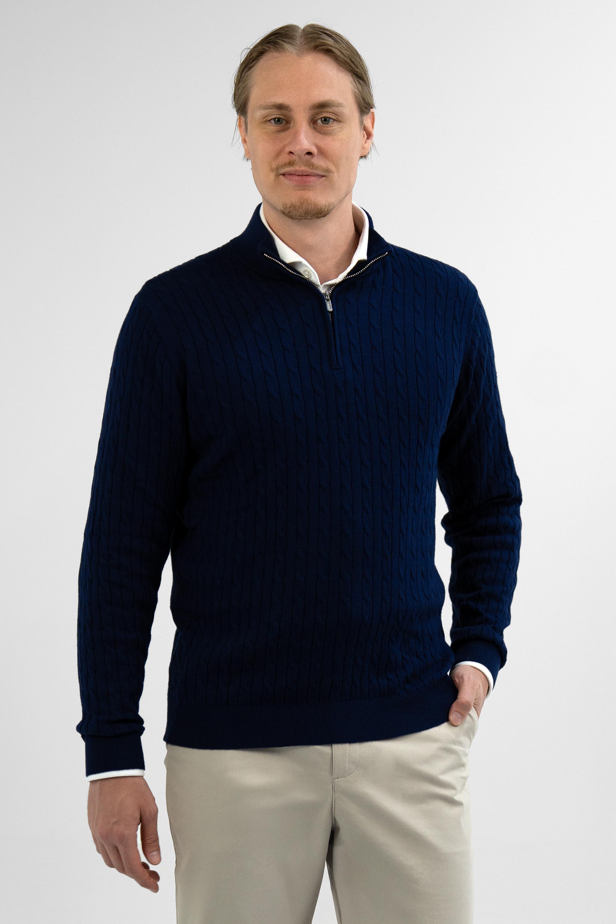 Vercate - Quarter Zip / Half Zip Trui - Cashmere / Kasjmier Blend - Kabeltrui / Pullover - Regular Fit - Donkerblauw