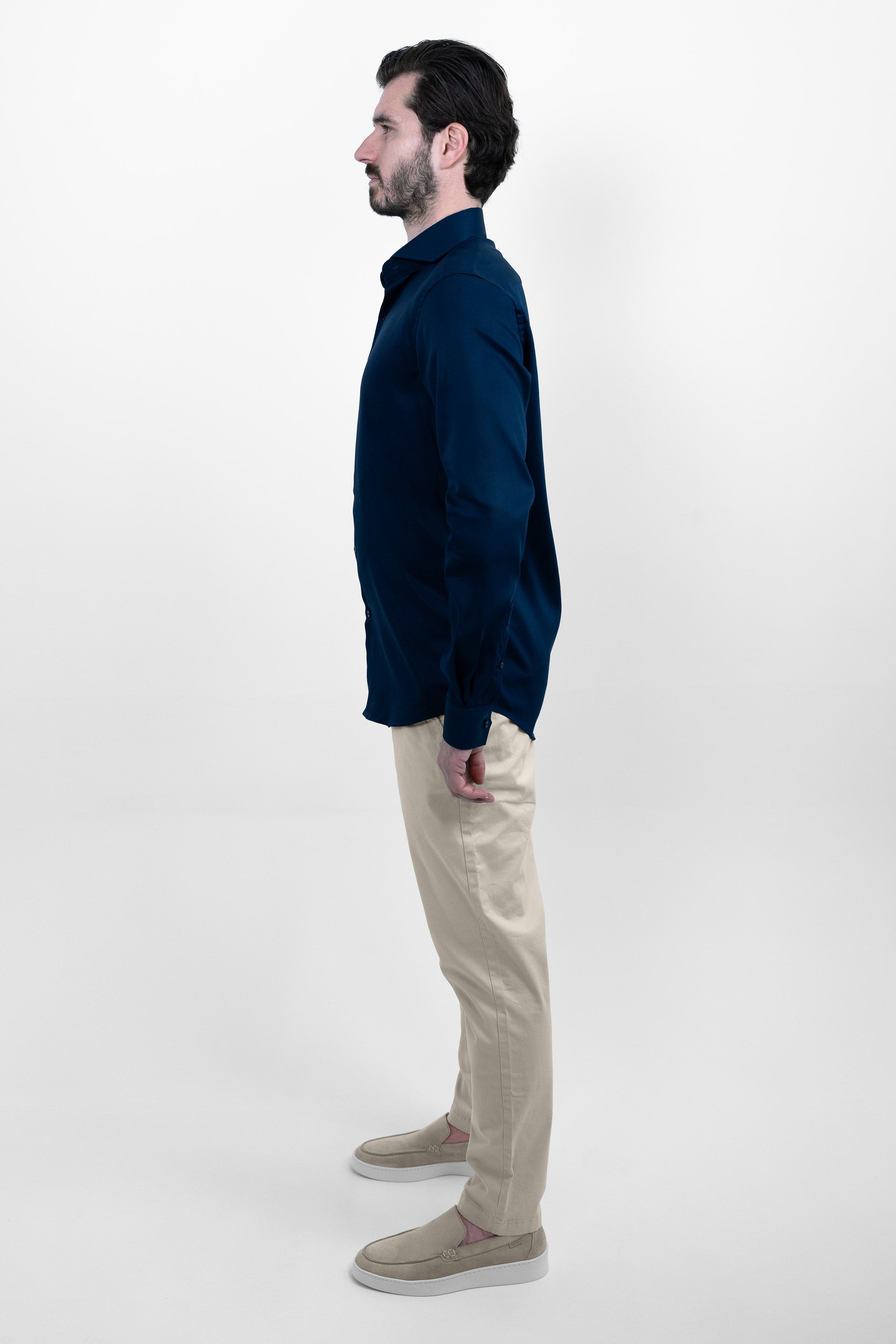 Vercate - Strijkvrij Overhemd - Navy - Marine Blauw - Slim Fit - Katoen Satijn - Lange Mouw - Heren