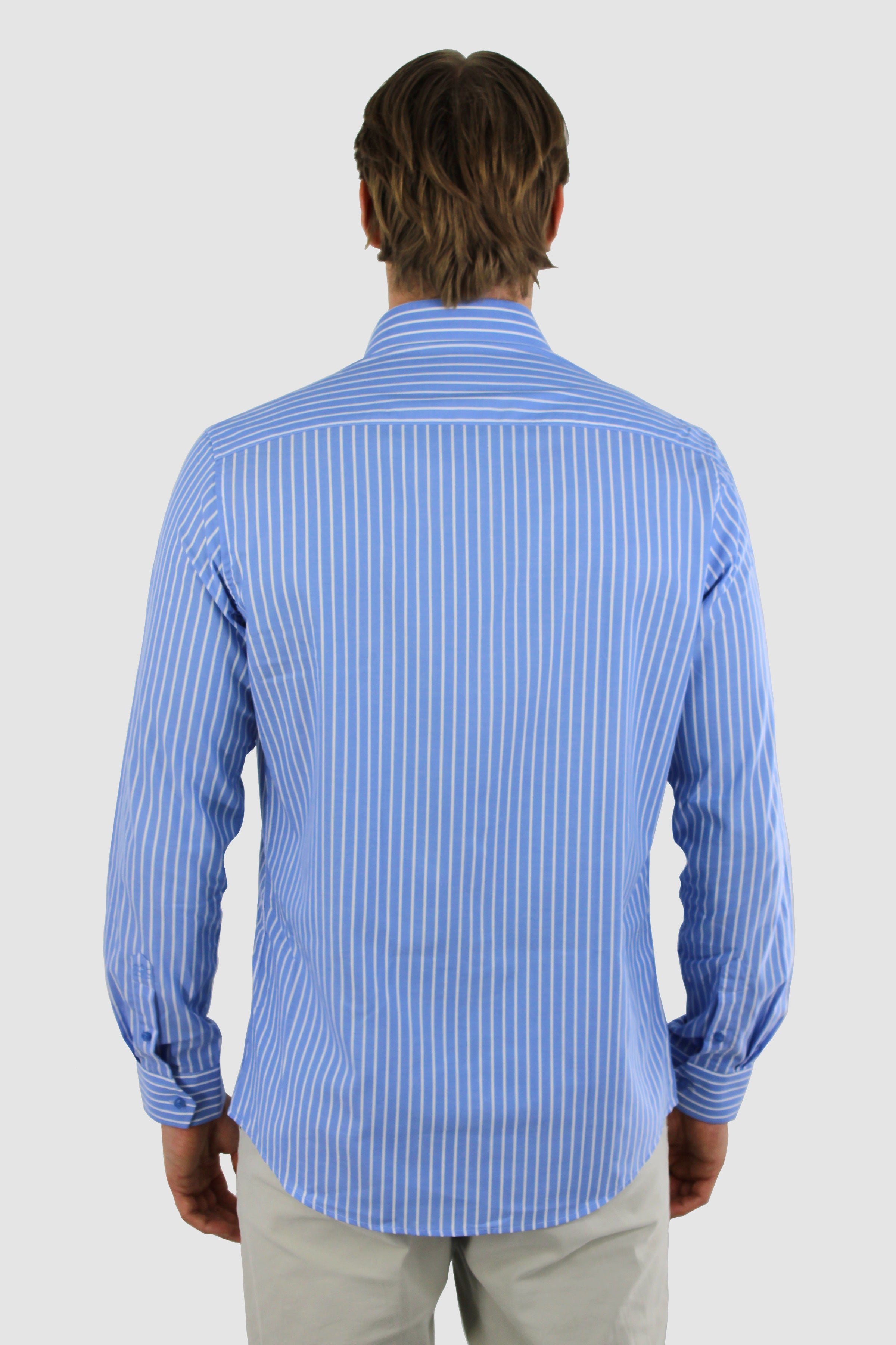 Chemise sans repassage rayée - Popeline bleue
