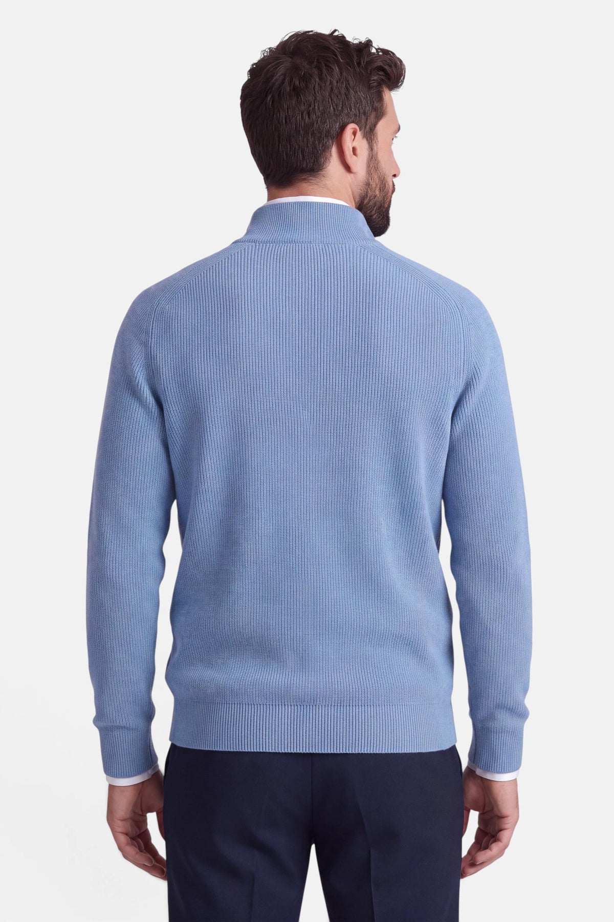 Vercate - Quarter Zip / Half Zip Trui Heren - Lichtblauw - Cashmere Blend - Ribpatroon - Regular Fit