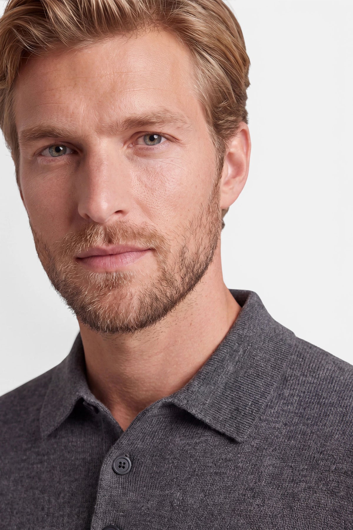 Vercate - Polo Shirt Heren Lange Mouw - Donkergrijs - Cashmere Blend - Regular Fit