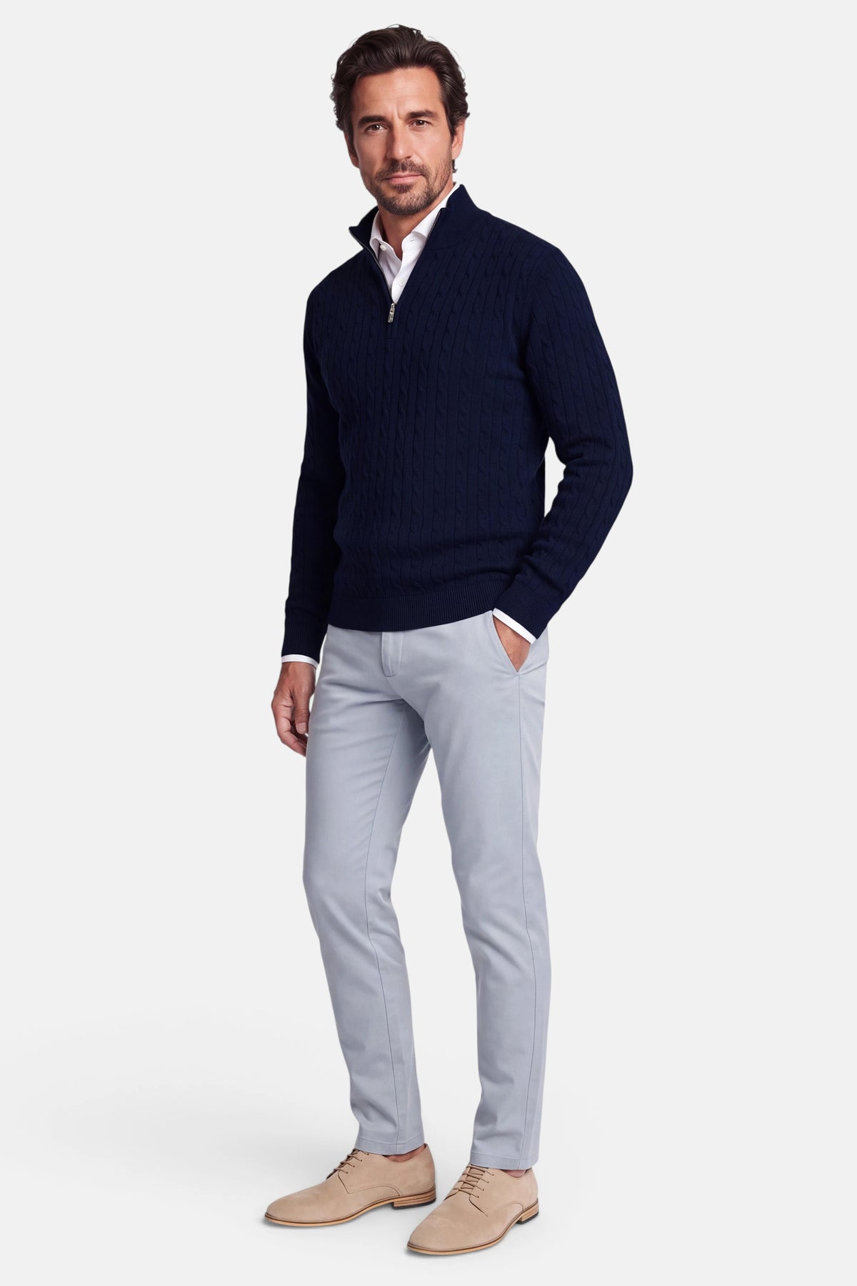 Vercate - Quarter Zip / Half Zip Trui Heren - Donkerblauw - Cashmere Blend - Kabeltrui / Pullover - Regular Fit