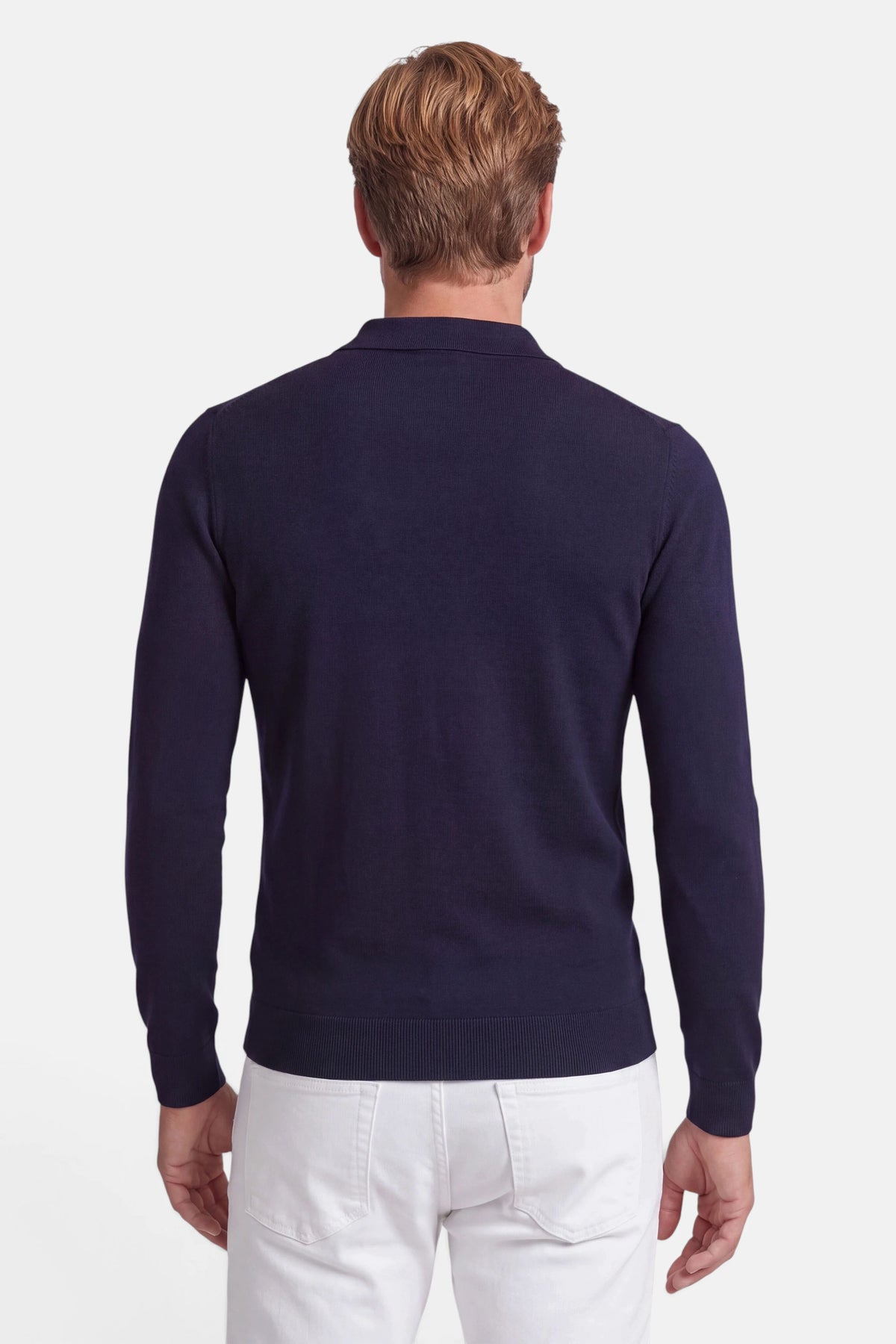 Vercate - Polo Shirt Heren Lange Mouw - Navy / Marine Blauw - Cashmere Blend - Regular Fit