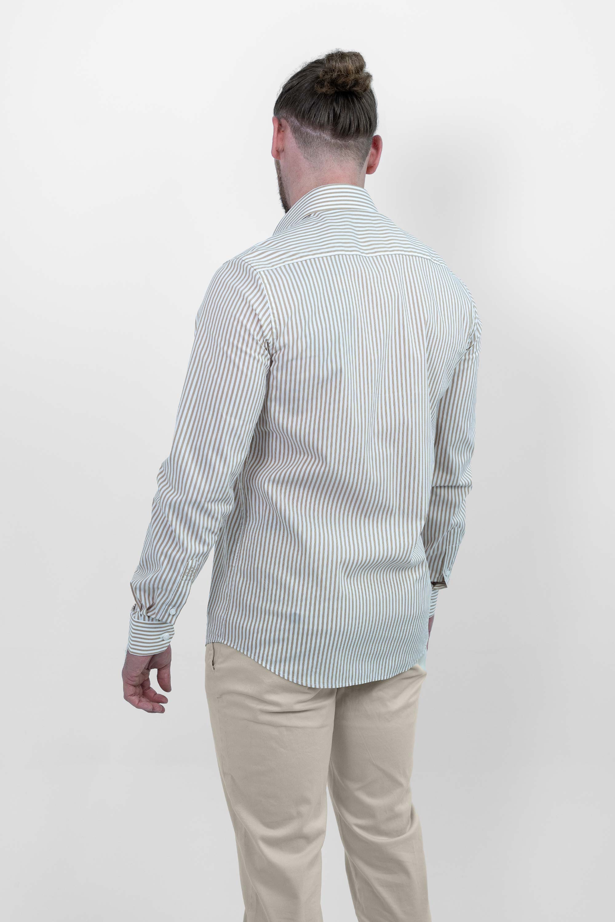 Non-iron Shirt - Khaki Striped